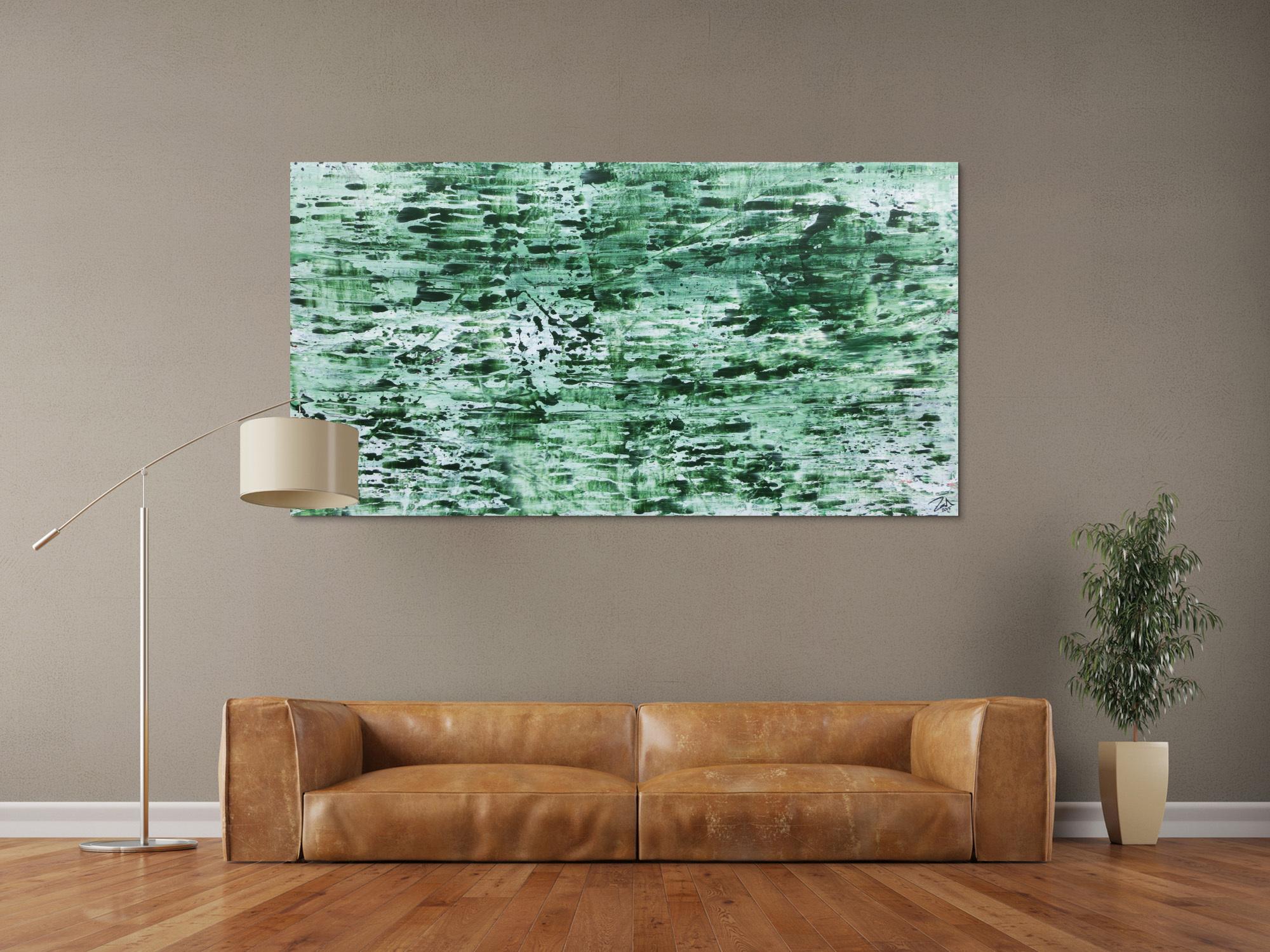 Abstraktes Acrylbild in rün und weiß sehr modern