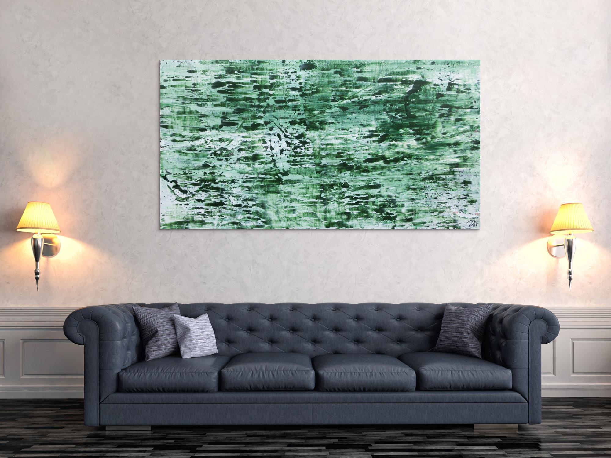 Abstraktes Acrylbild in rün und weiß sehr modern