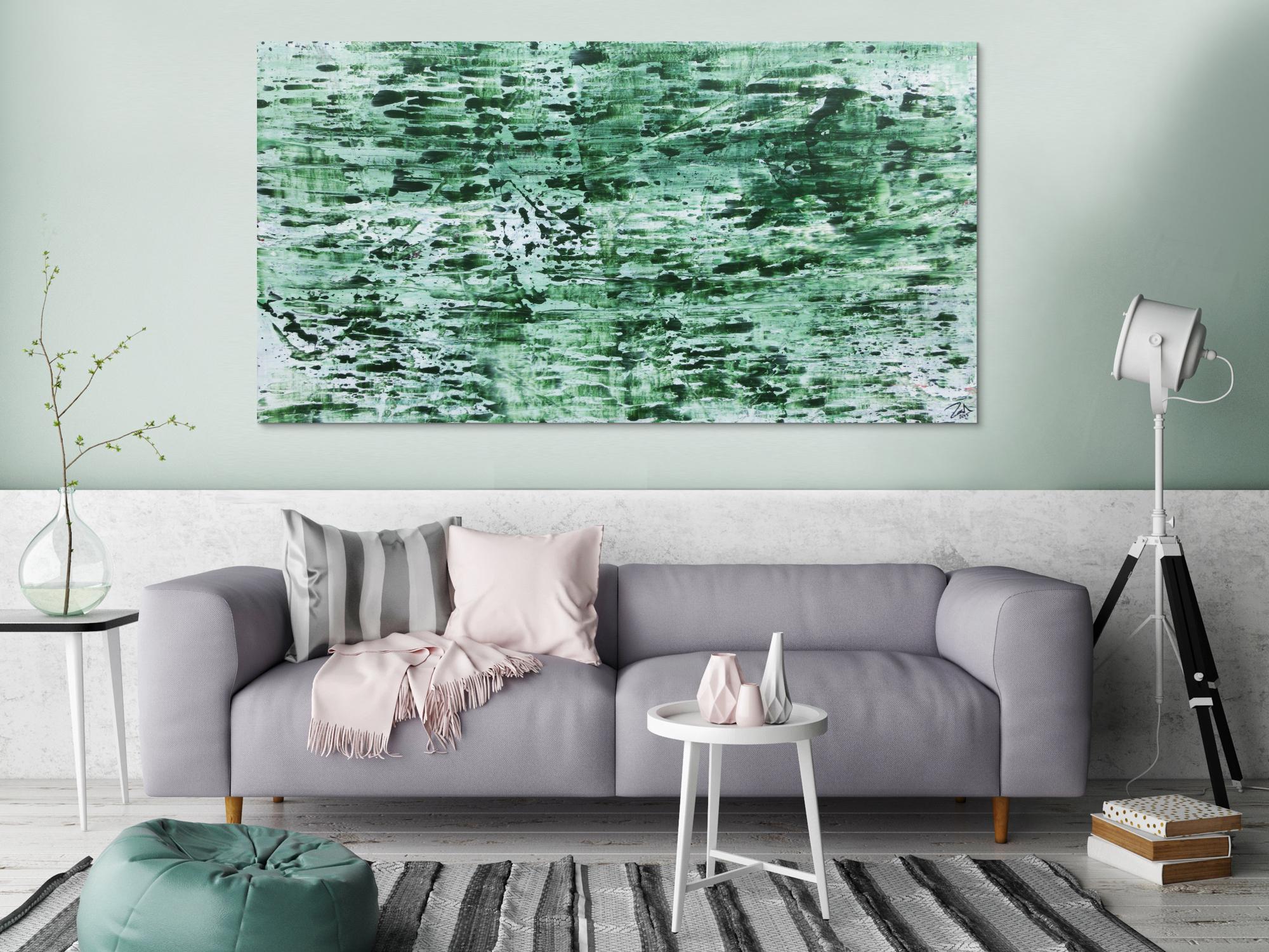 Abstraktes Acrylbild in rün und weiß sehr modern