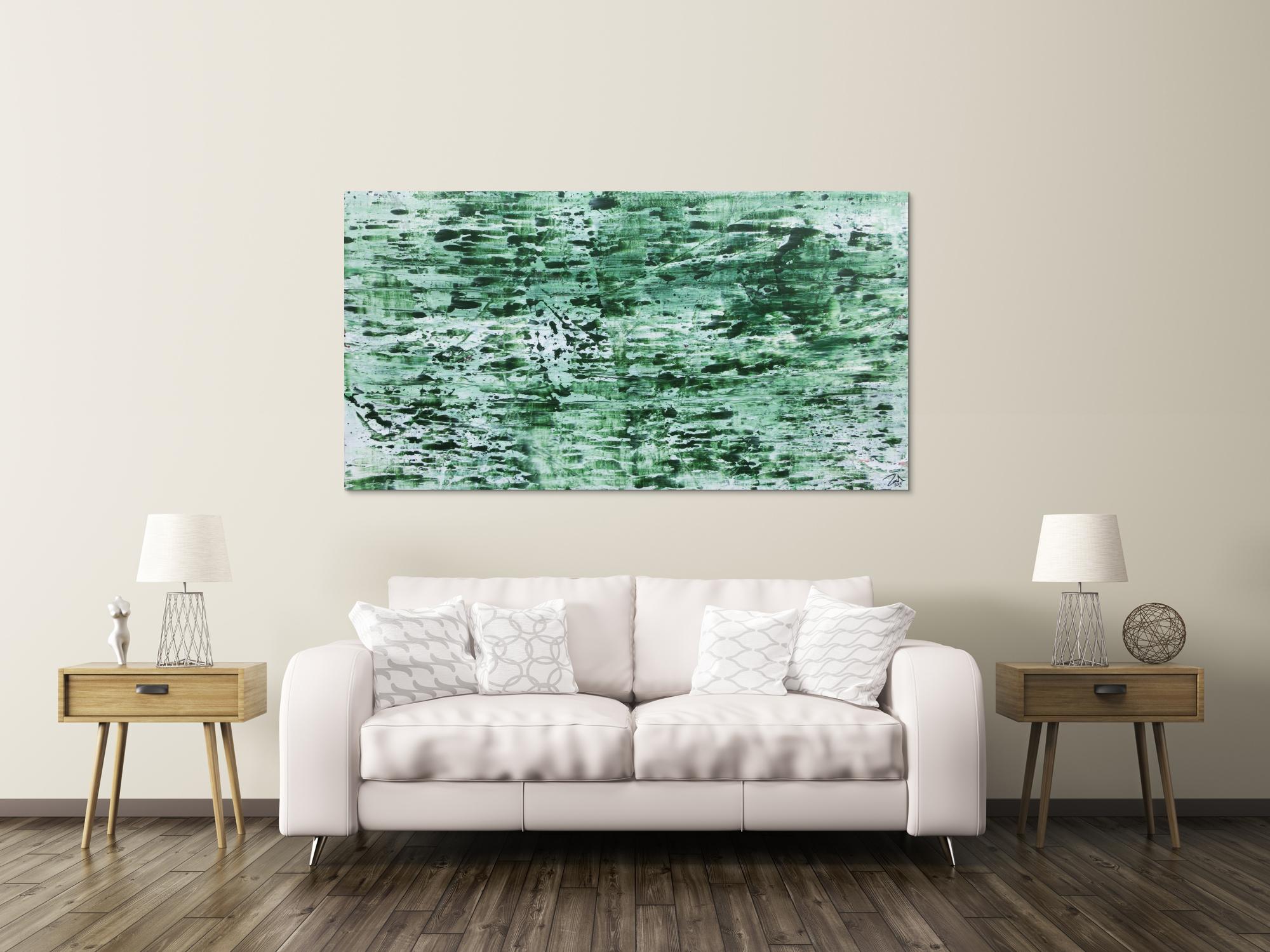 Abstraktes Acrylbild in rün und weiß sehr modern