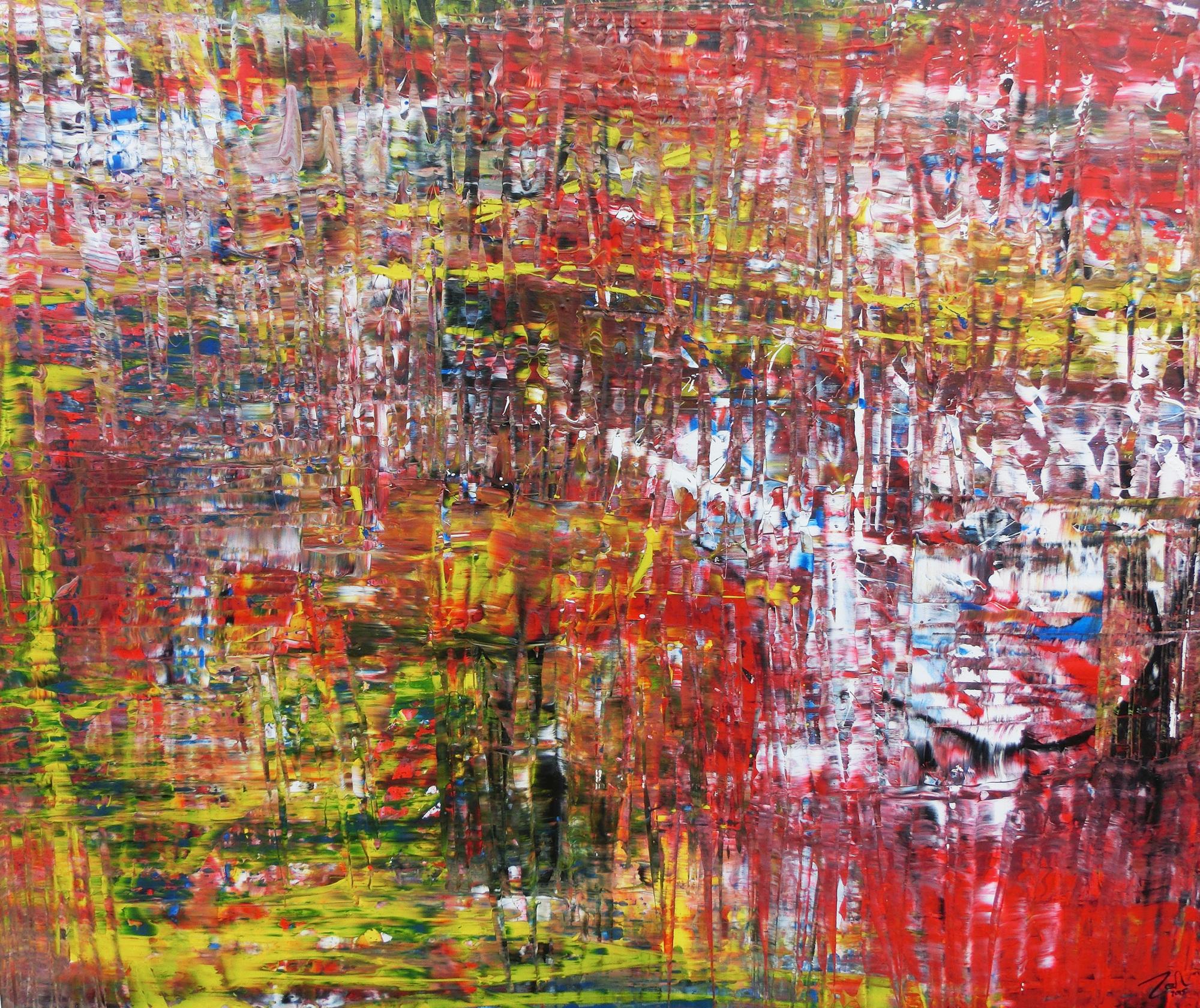 Modernes abstraktes Acrylgemälde mit viel rot