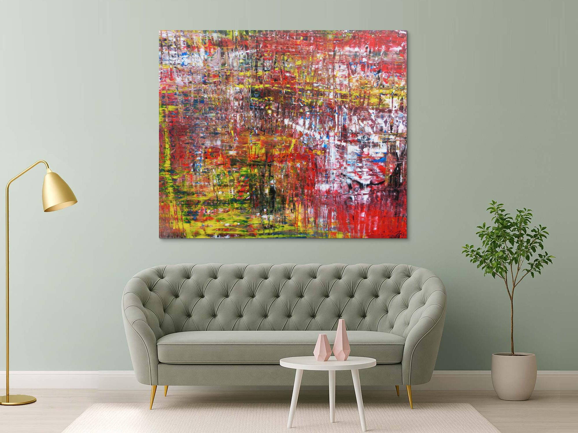 Modernes abstraktes Acrylgemälde mit viel rot