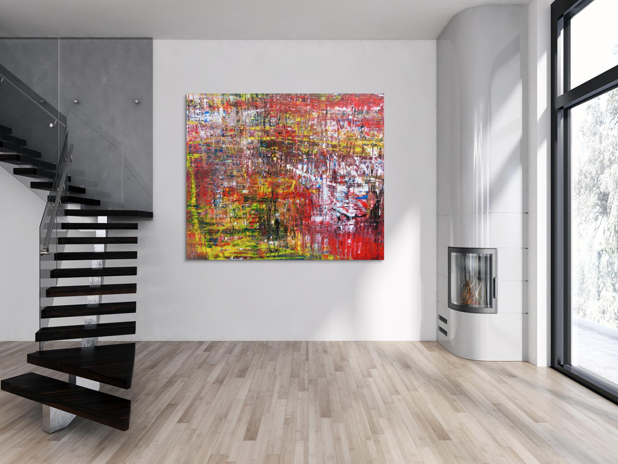 Modernes abstraktes Acrylgemälde mit viel rot