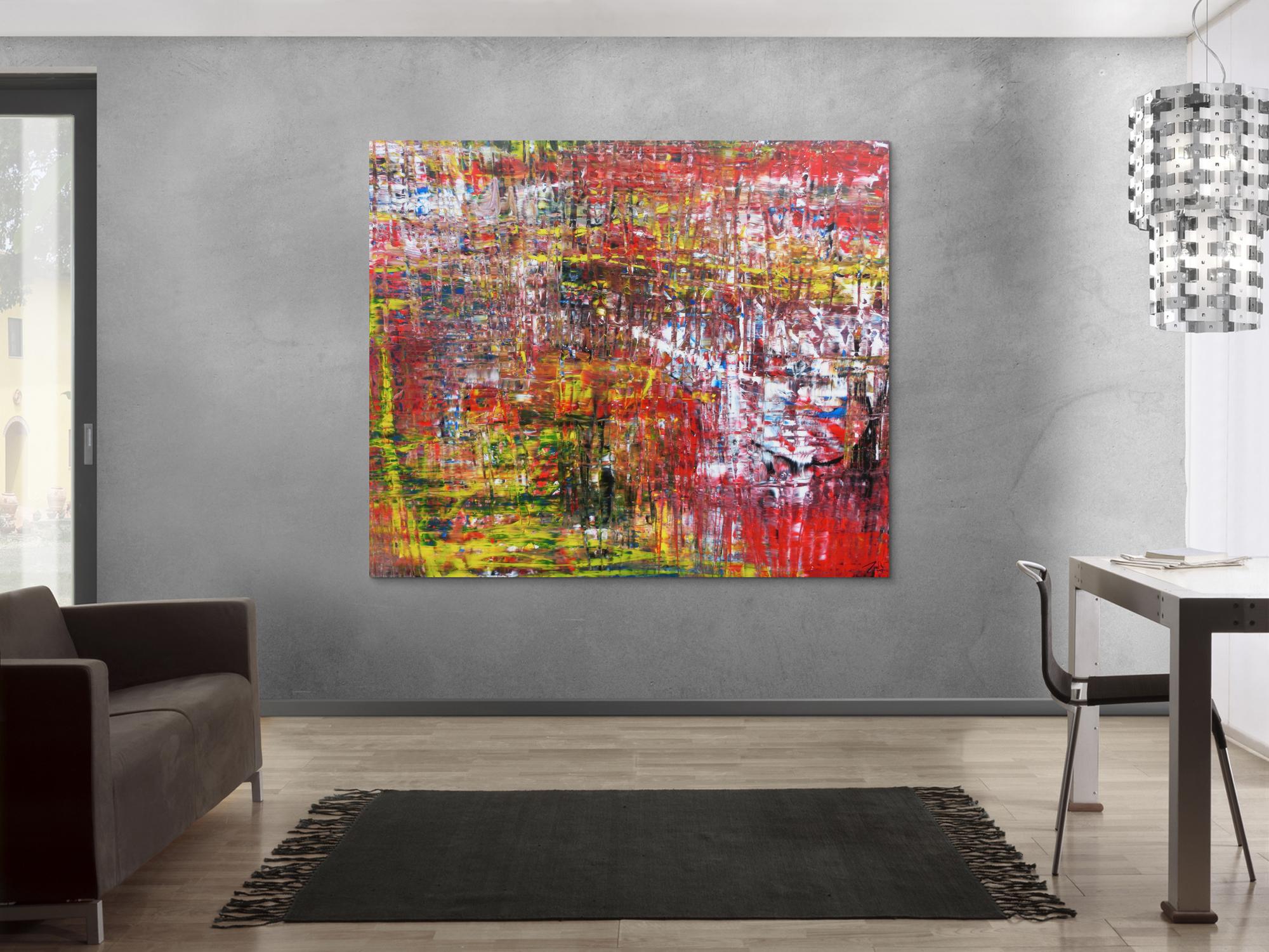 Modernes abstraktes Acrylgemälde mit viel rot