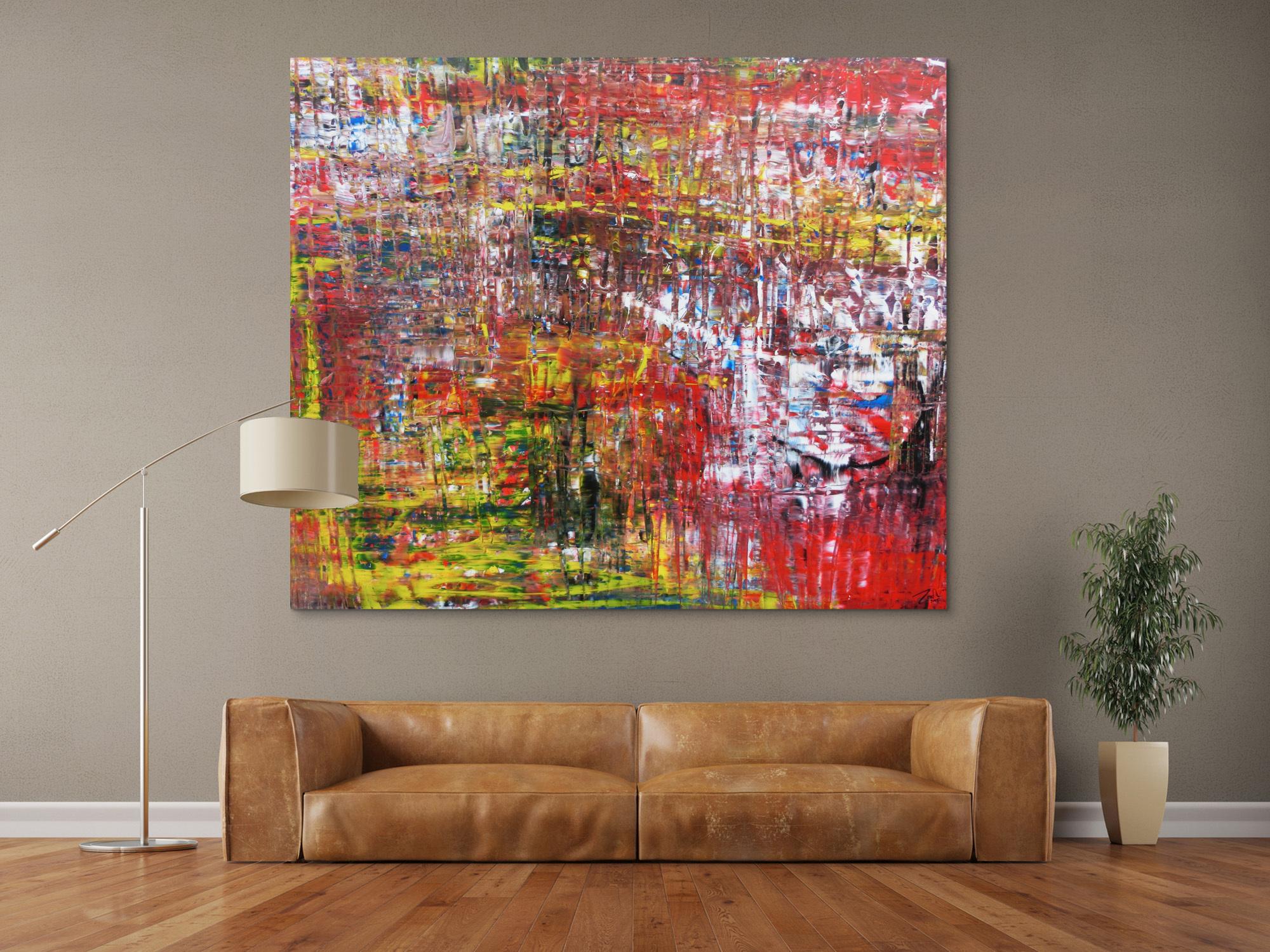 Modernes abstraktes Acrylgemälde mit viel rot