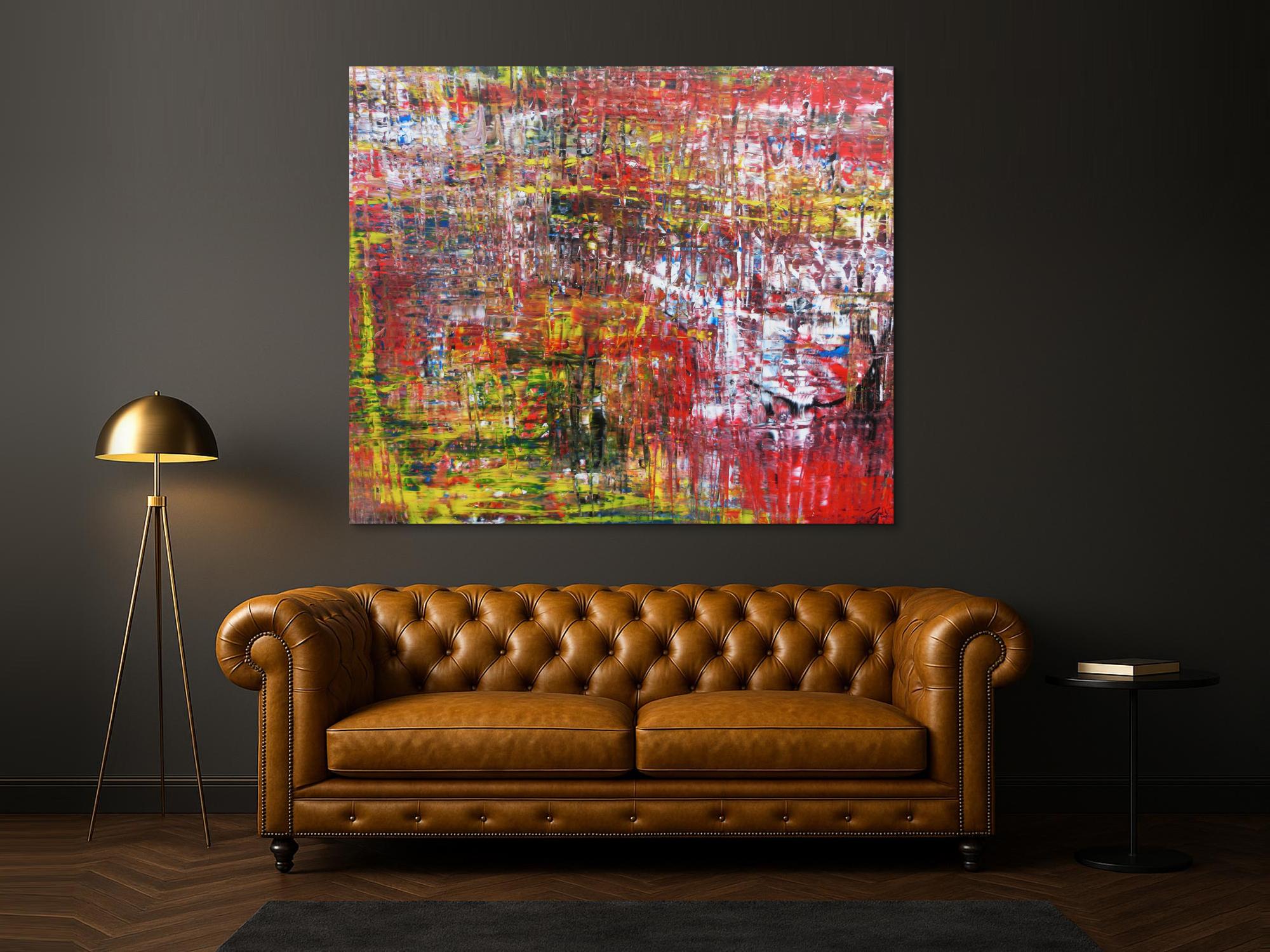 Modernes abstraktes Acrylgemälde mit viel rot