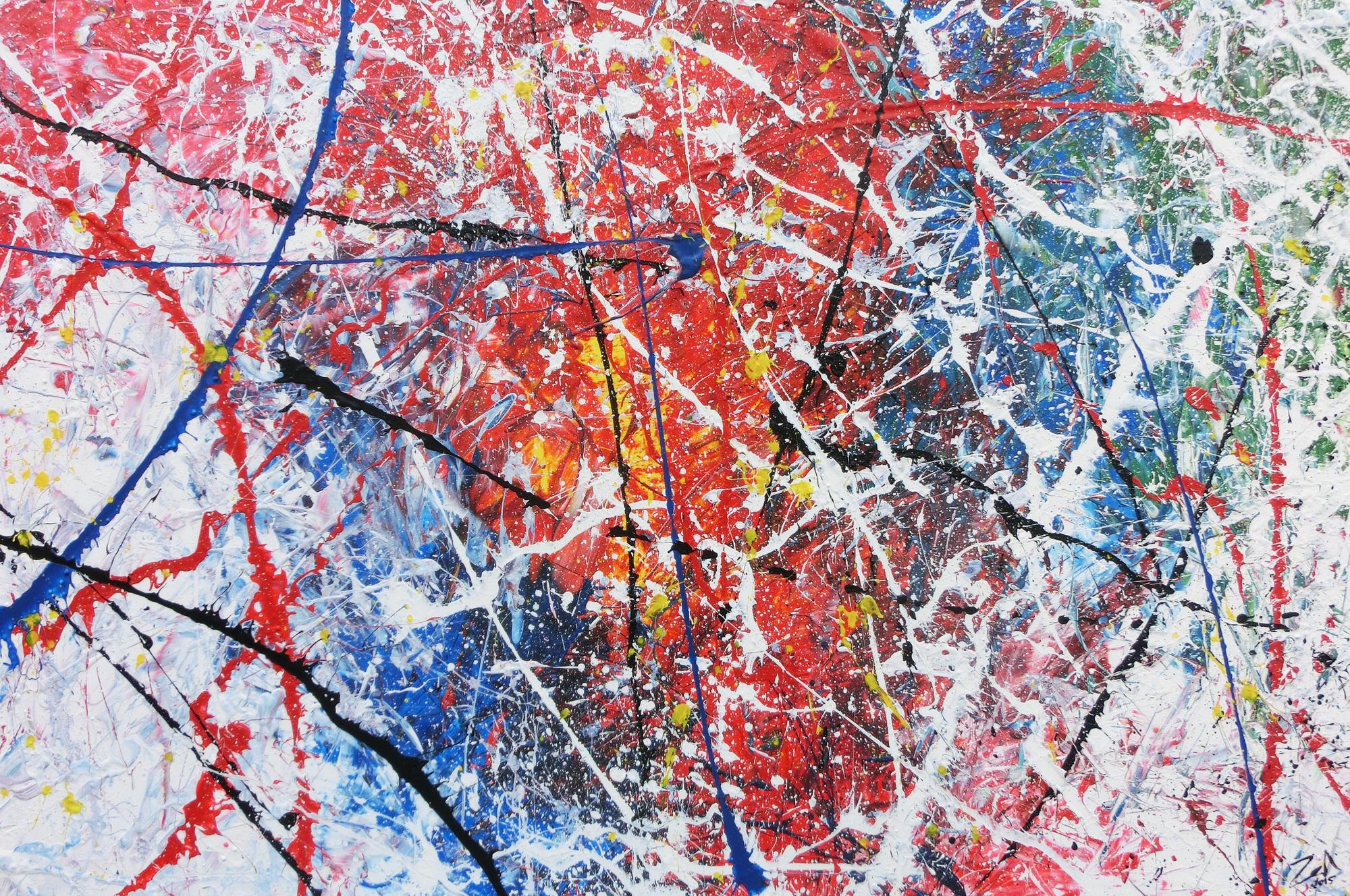 Modernes Acrylbild abstrakt in weiß rot blau