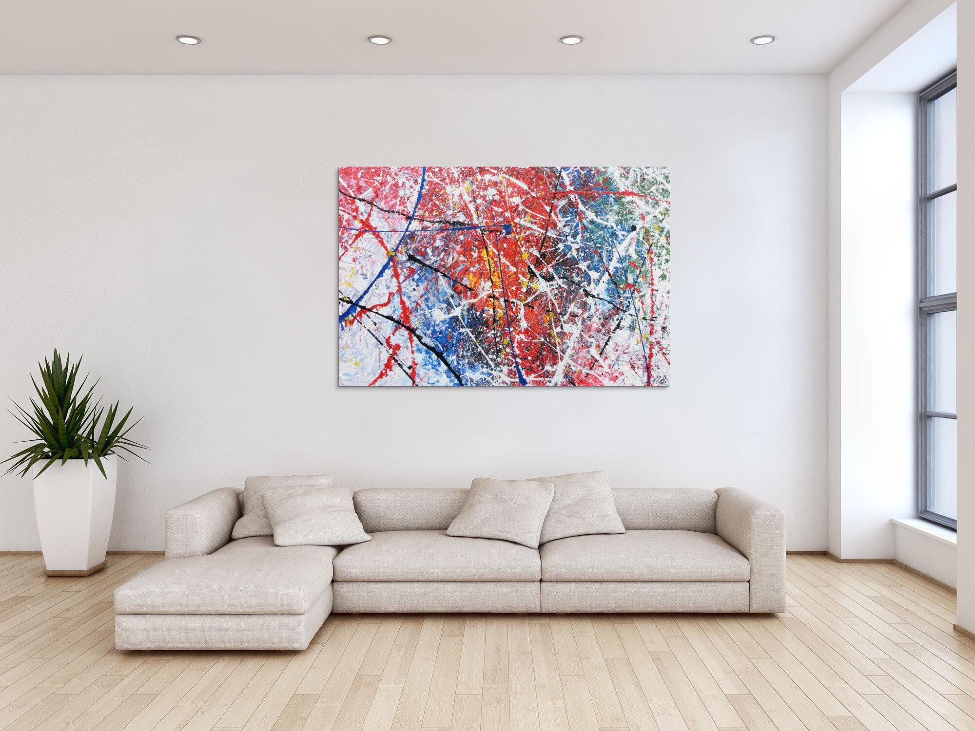 Modernes Acrylbild abstrakt in weiß rot blau 