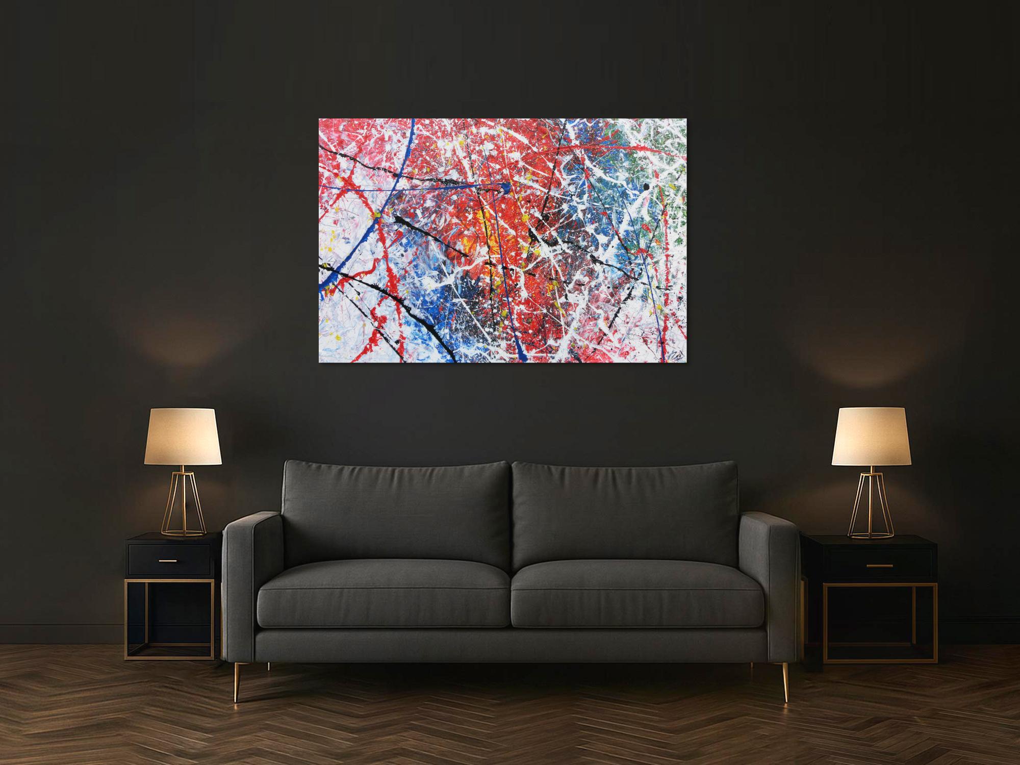 Modernes Acrylbild abstrakt in weiß rot blau 