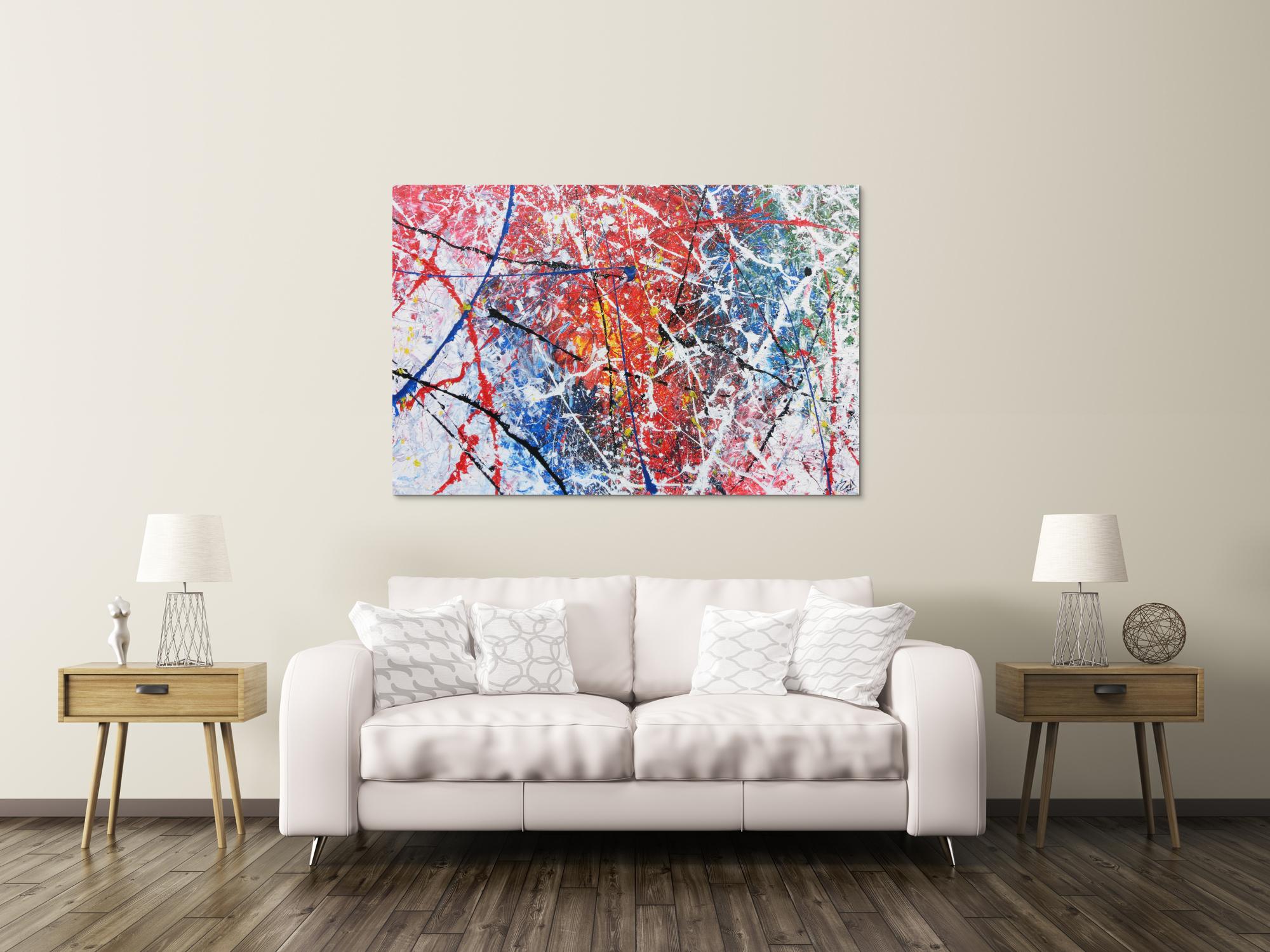 Modernes Acrylbild abstrakt in weiß rot blau 