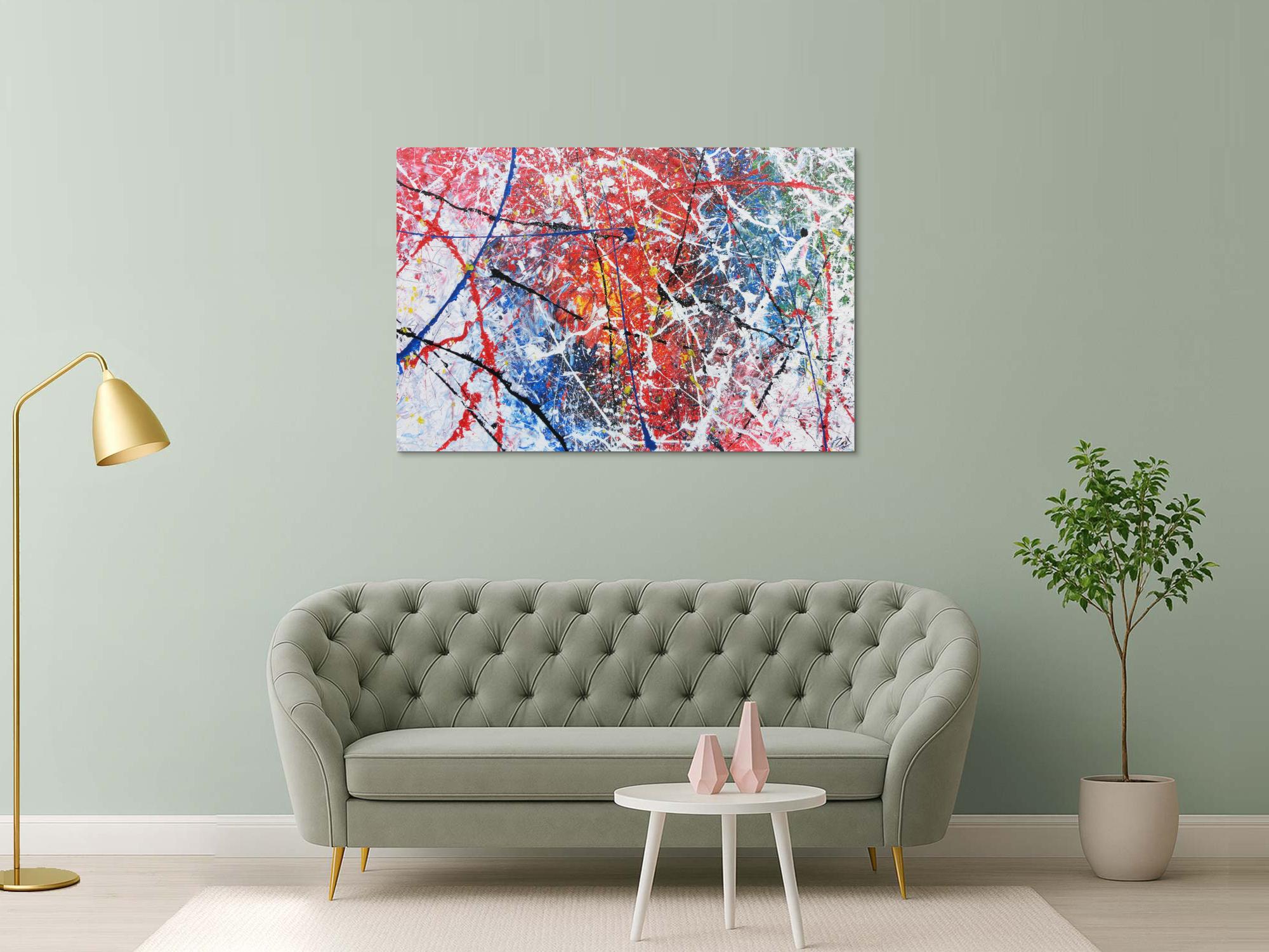 Modernes Acrylbild abstrakt in weiß rot blau 