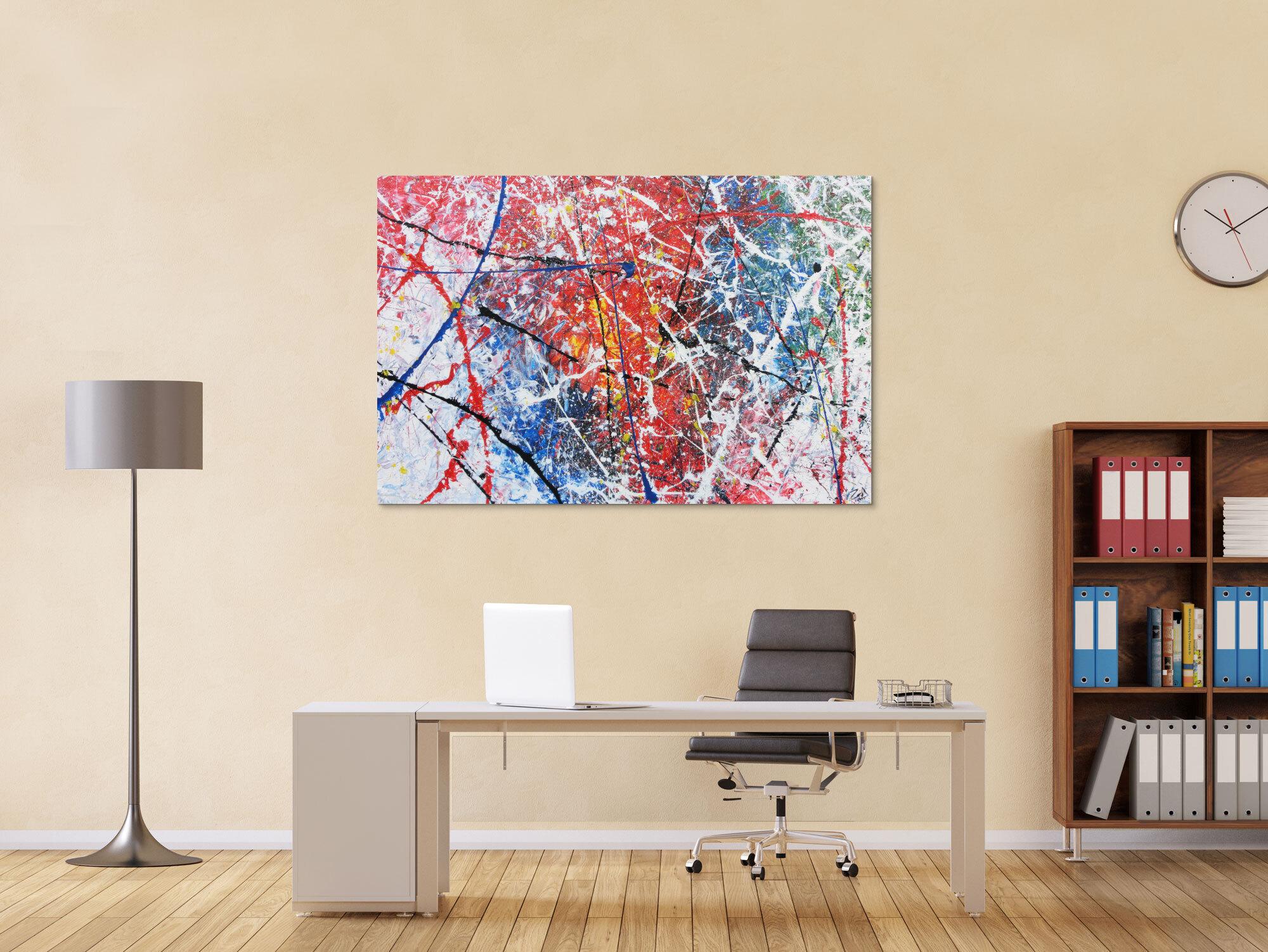 Modernes Acrylbild abstrakt in weiß rot blau 