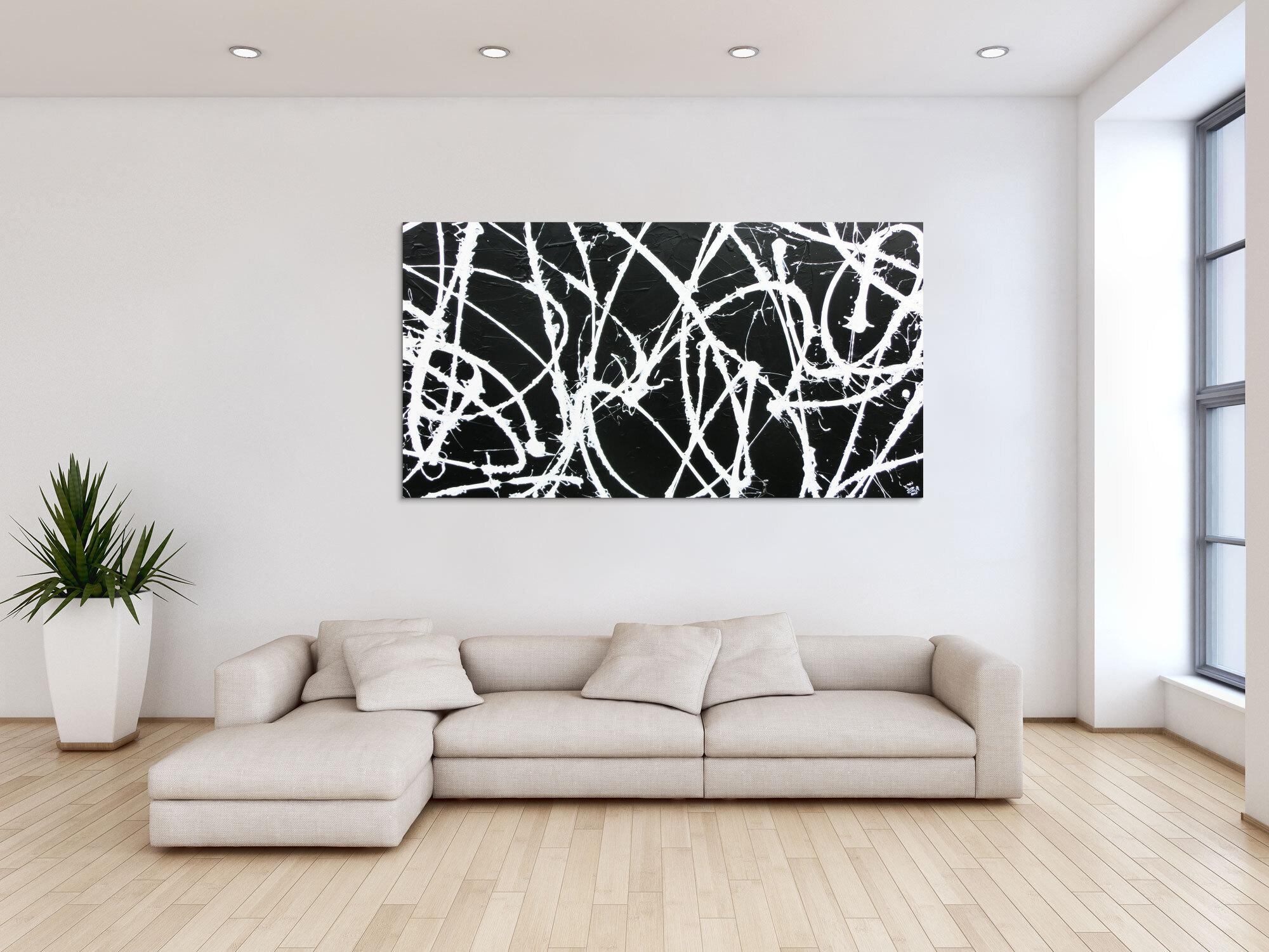 Abstraktes Acrylbild minimalistisch in schwarz weiß sehr modern