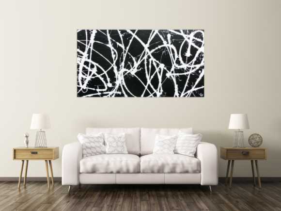 Abstraktes Acrylbild minimalistisch in schwarz weiß sehr modern