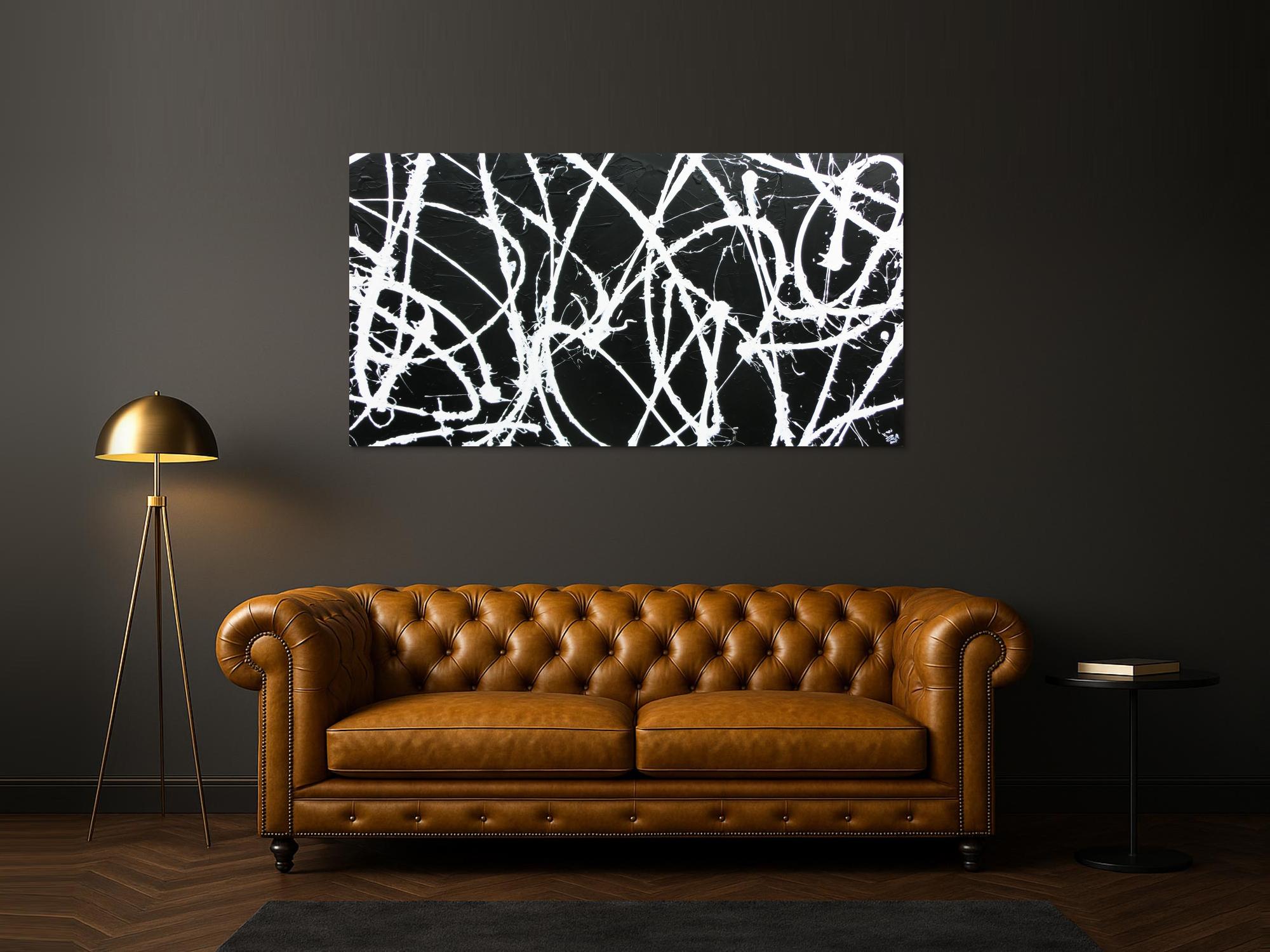 Abstraktes Acrylbild minimalistisch in schwarz weiß sehr modern