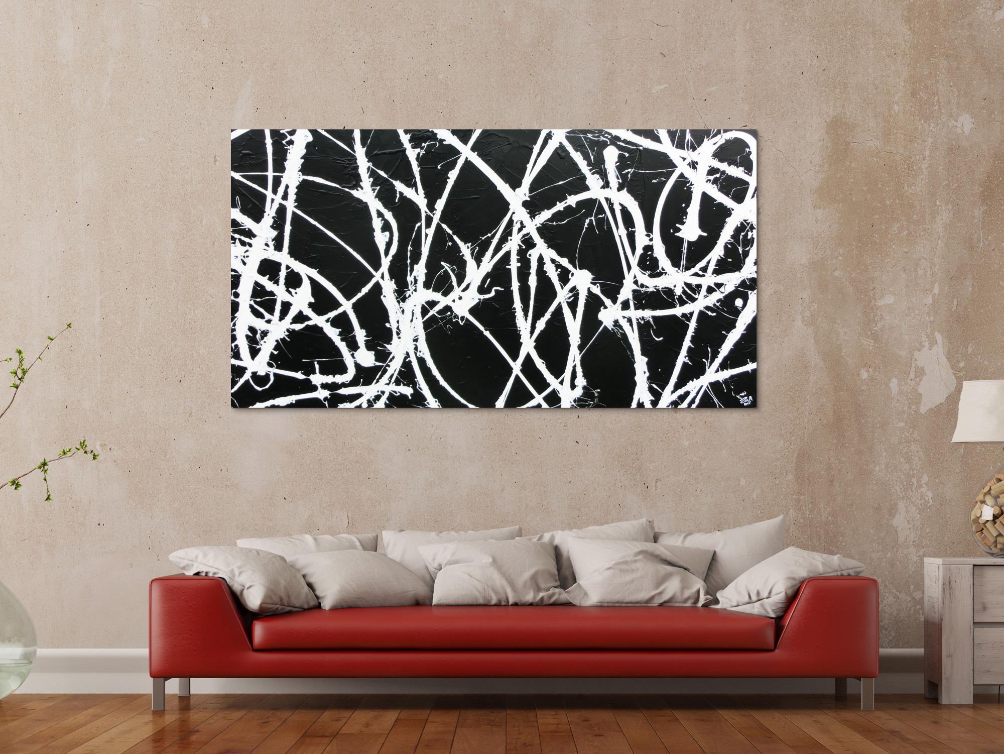 Abstraktes Acrylbild minimalistisch in schwarz weiß sehr modern