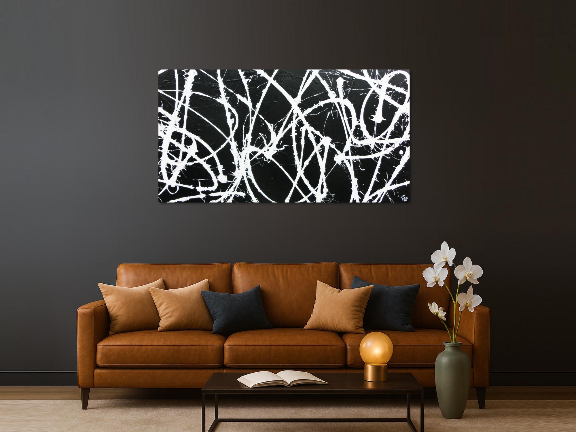 Abstraktes Acrylbild minimalistisch in schwarz weiß sehr modern