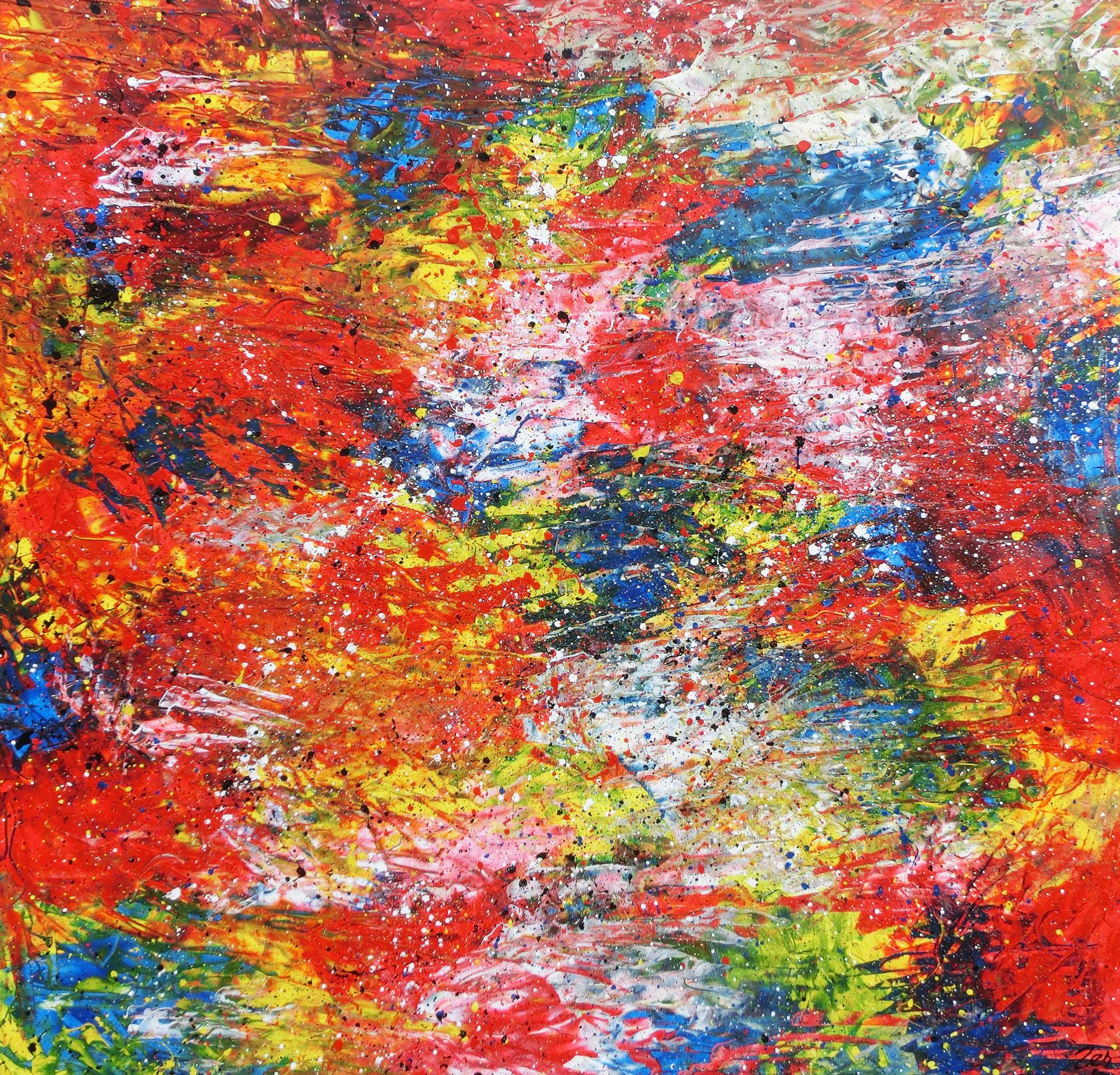 Buntes abstraktes Acrylbil mit vielen Farben modern und zeitgenössisch