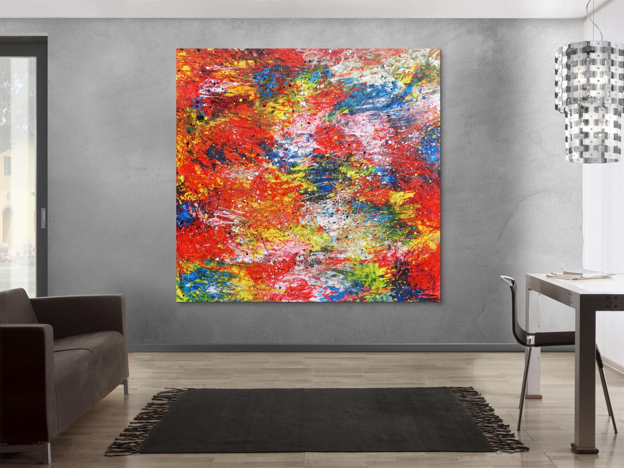 Buntes abstraktes Acrylbil mit vielen Farben modern und zeitgenössisch