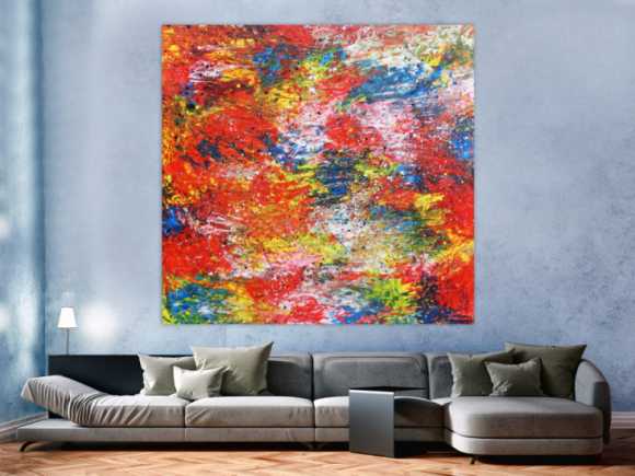 Buntes abstraktes Acrylbil mit vielen Farben modern und zeitgenössisch