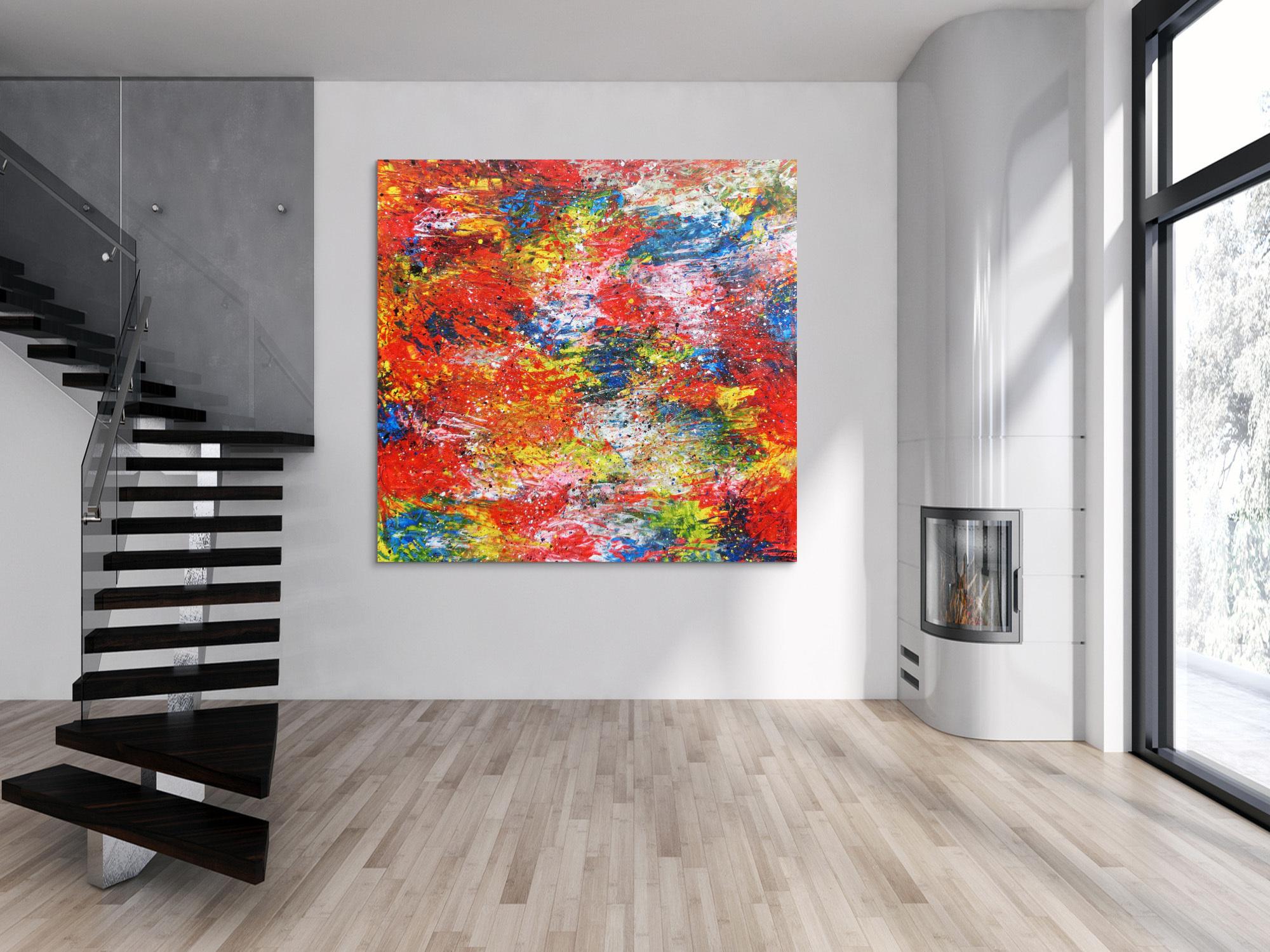 Buntes abstraktes Acrylbil mit vielen Farben modern und zeitgenössisch