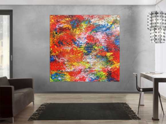 Buntes abstraktes Acrylbil mit vielen Farben modern und zeitgenössisch