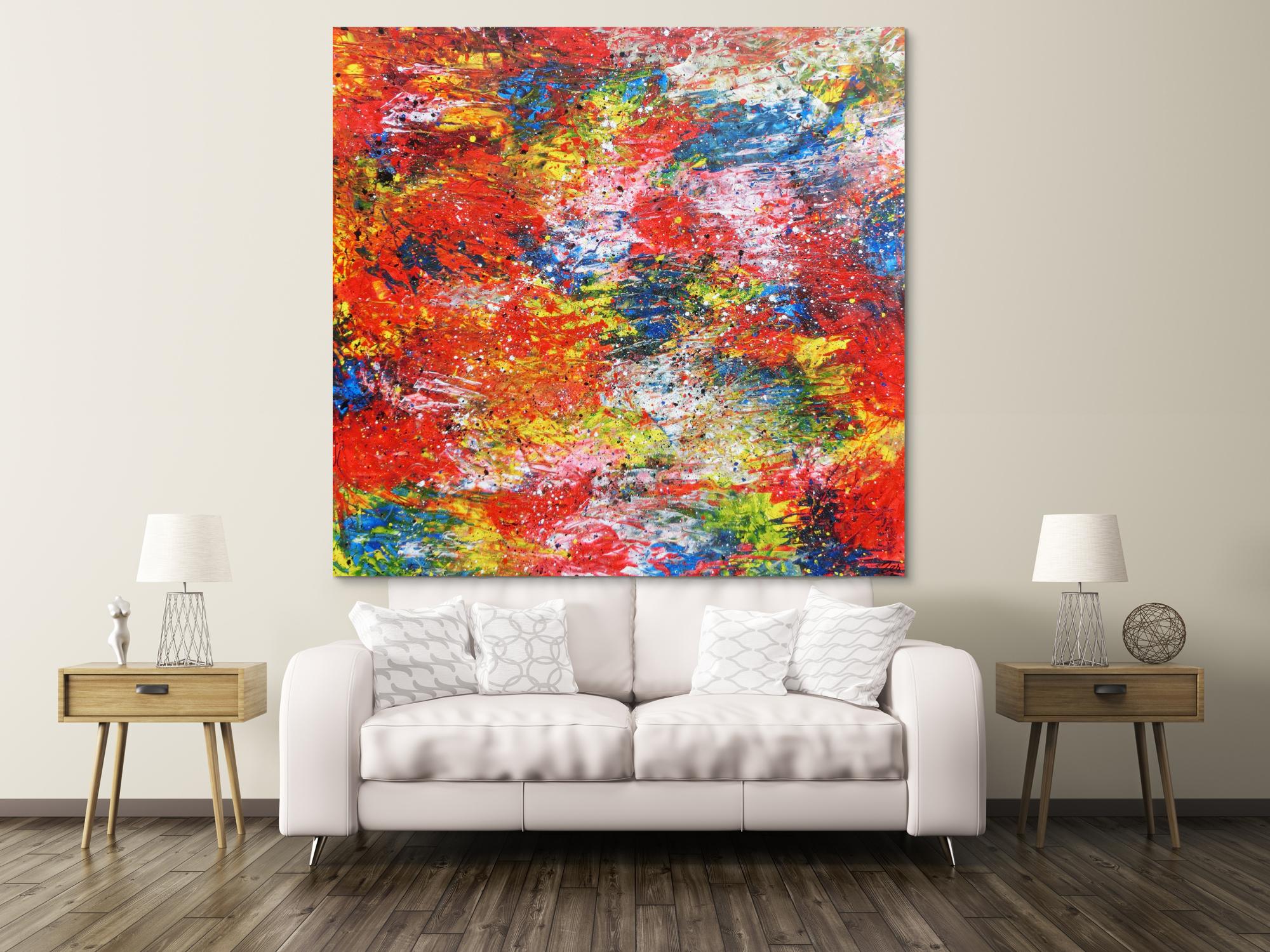 Buntes abstraktes Acrylbil mit vielen Farben modern und zeitgenössisch