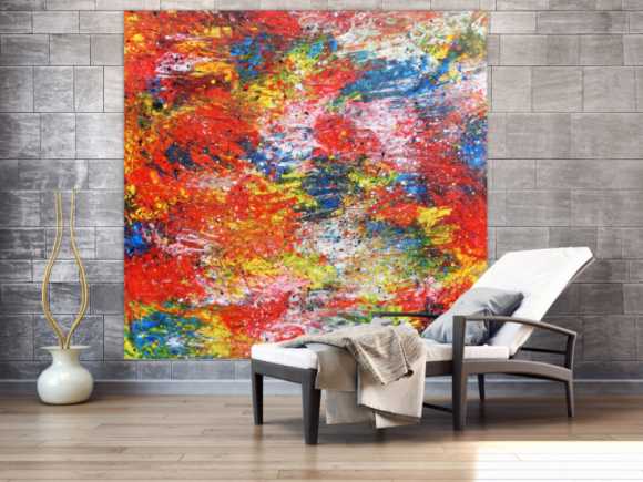 Buntes abstraktes Acrylbil mit vielen Farben modern und zeitgenössisch