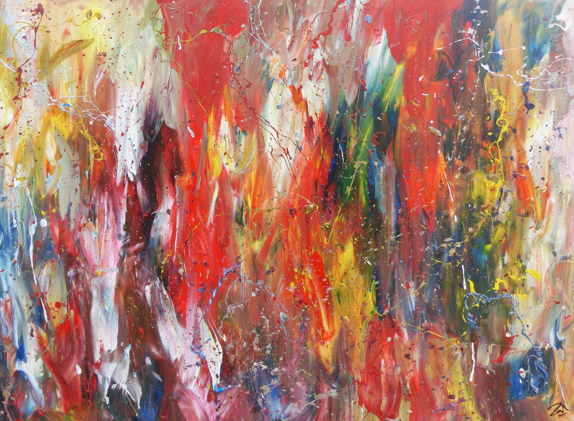 Abstraktes Acrylbild bunt modern viele Farben