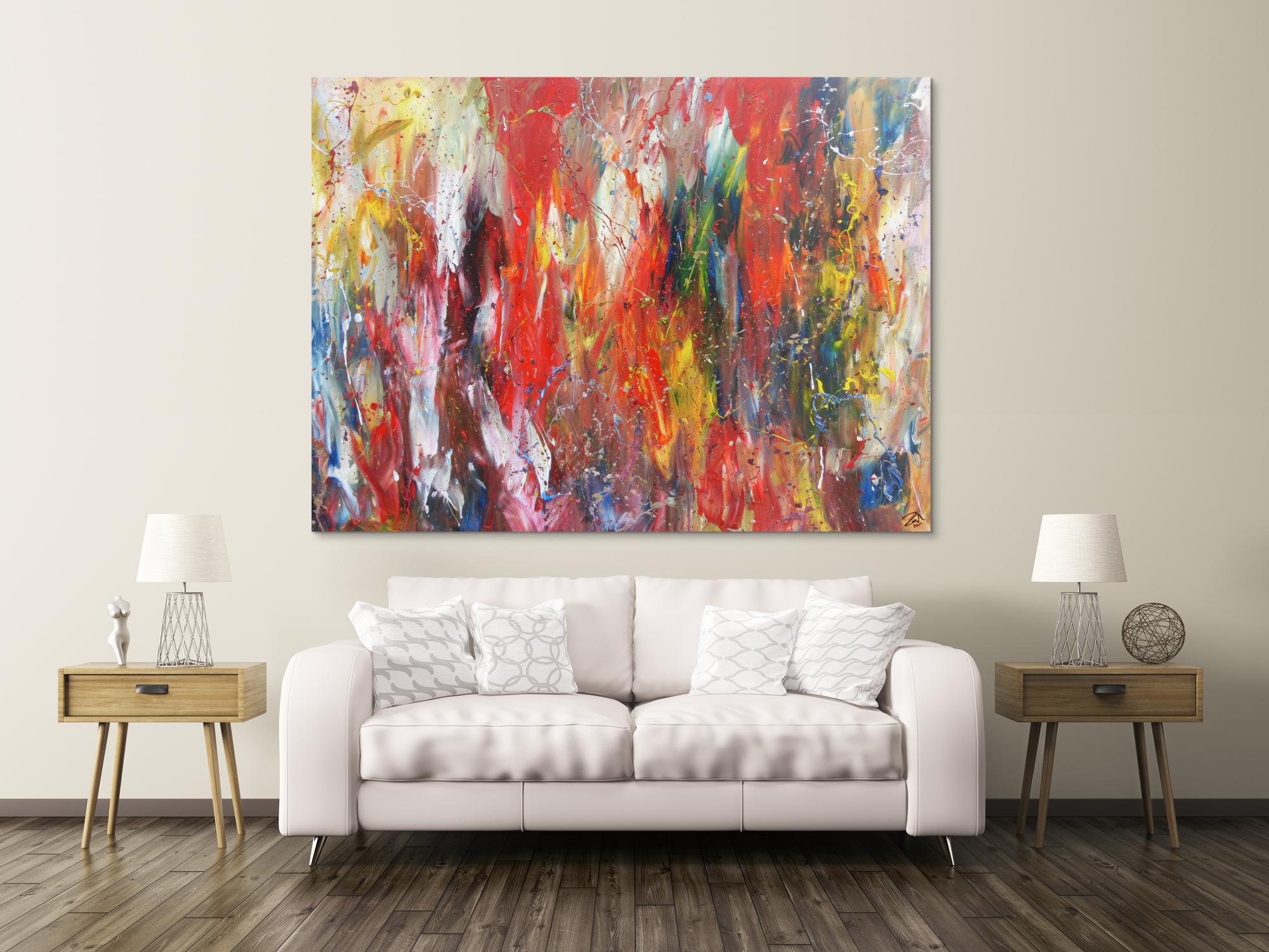 Abstraktes Acrylbild bunt modern viele Farben