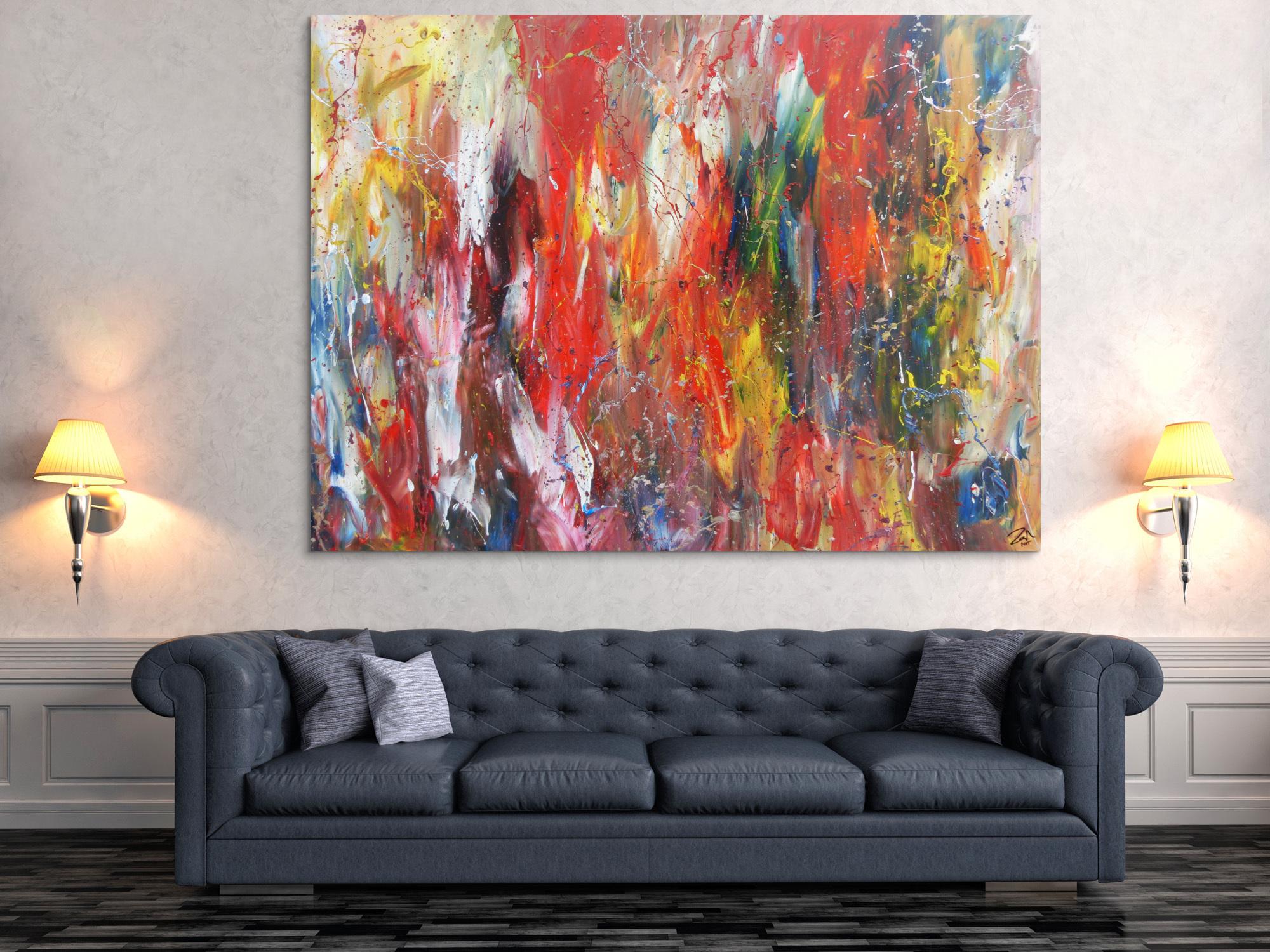 Abstraktes Acrylbild bunt modern viele Farben