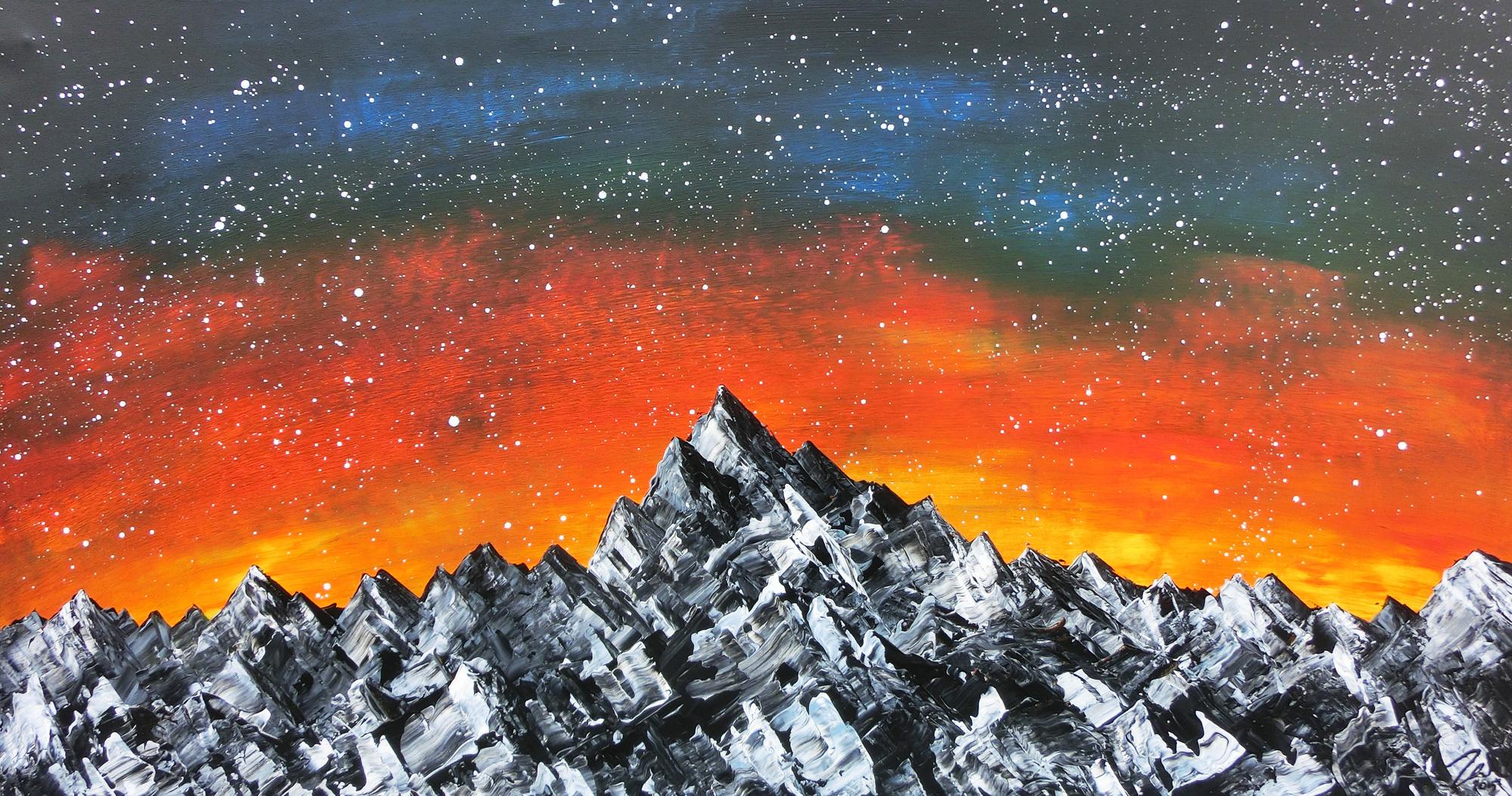 Abstraktes Acrylbild Berge Himmel Landschaft