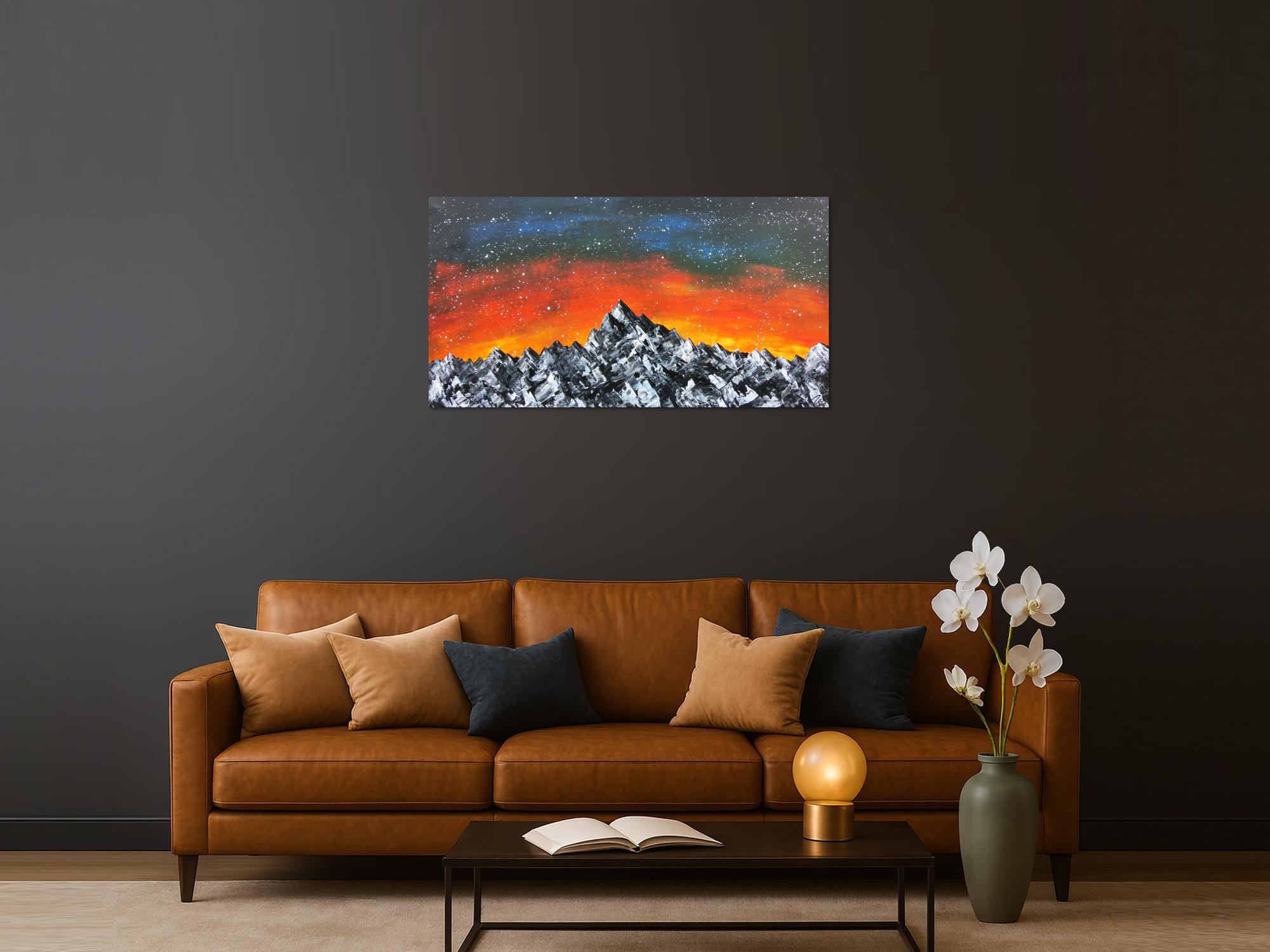 Abstraktes Acrylbild Berge Himmel Landschaft