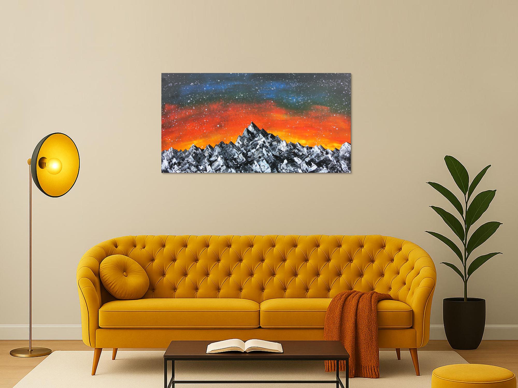 Abstraktes Acrylbild Berge Himmel Landschaft