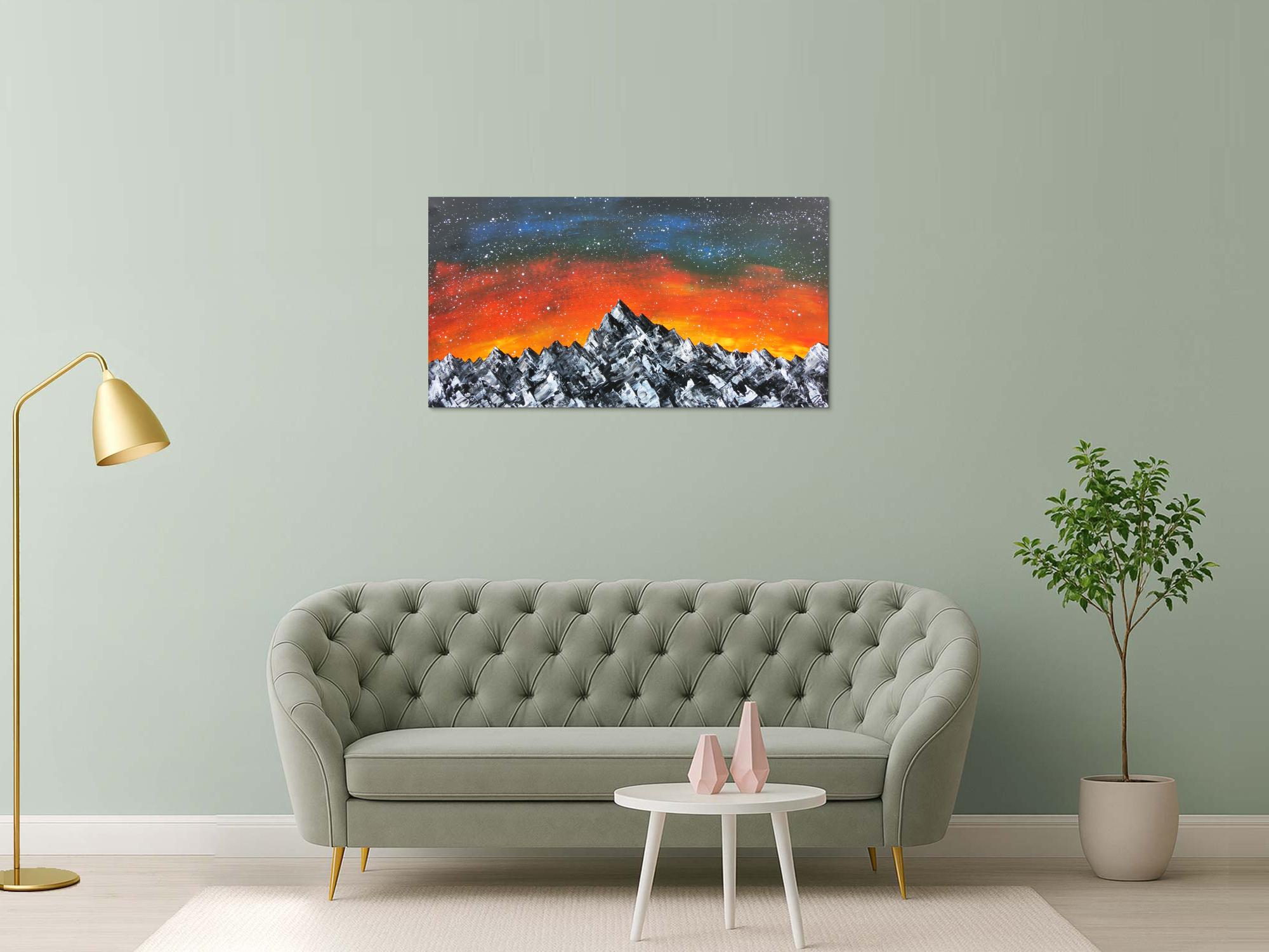 Abstraktes Acrylbild Berge Himmel Landschaft