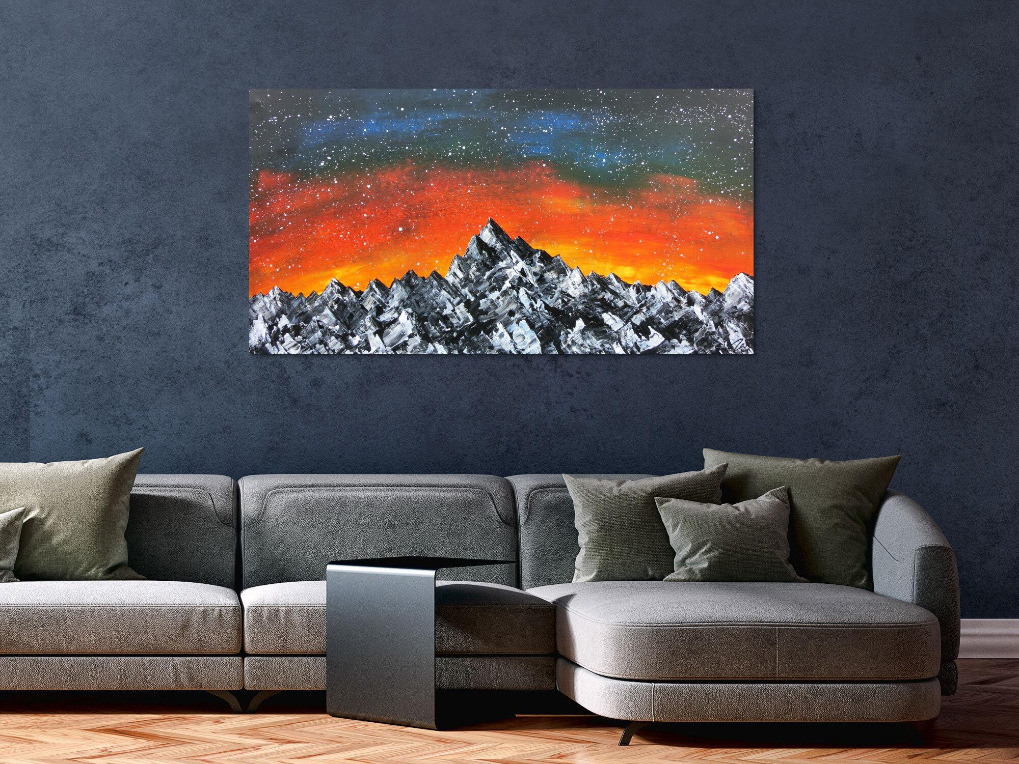 Abstraktes Acrylbild Berge Himmel Landschaft