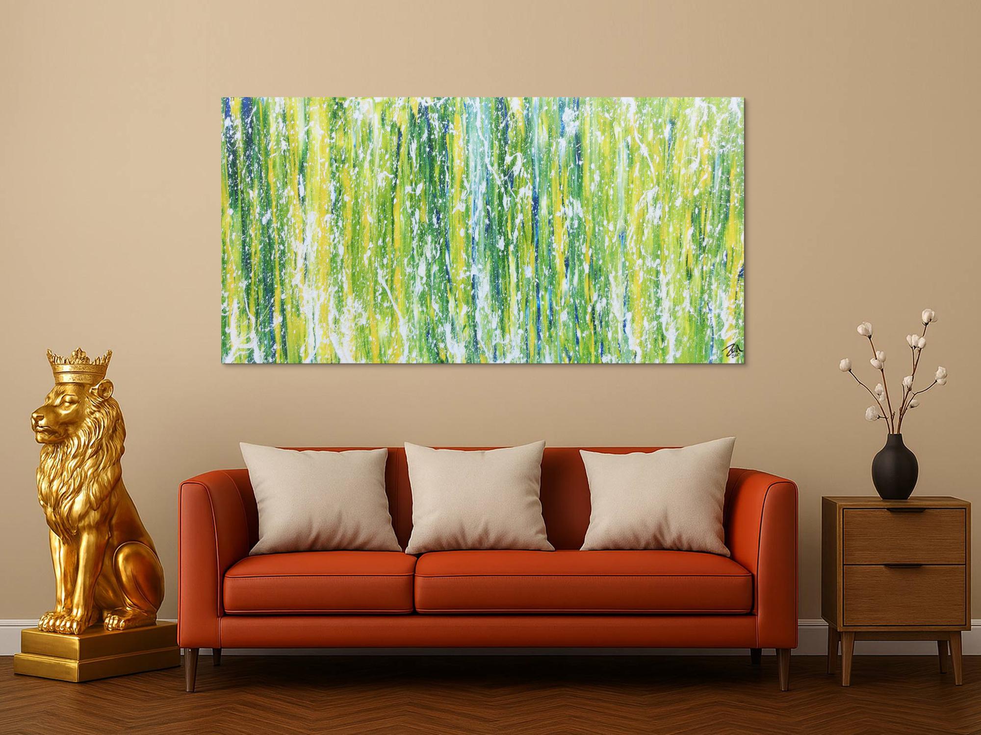 Modernes Acrylgemälde abstrakt in grün schlicht