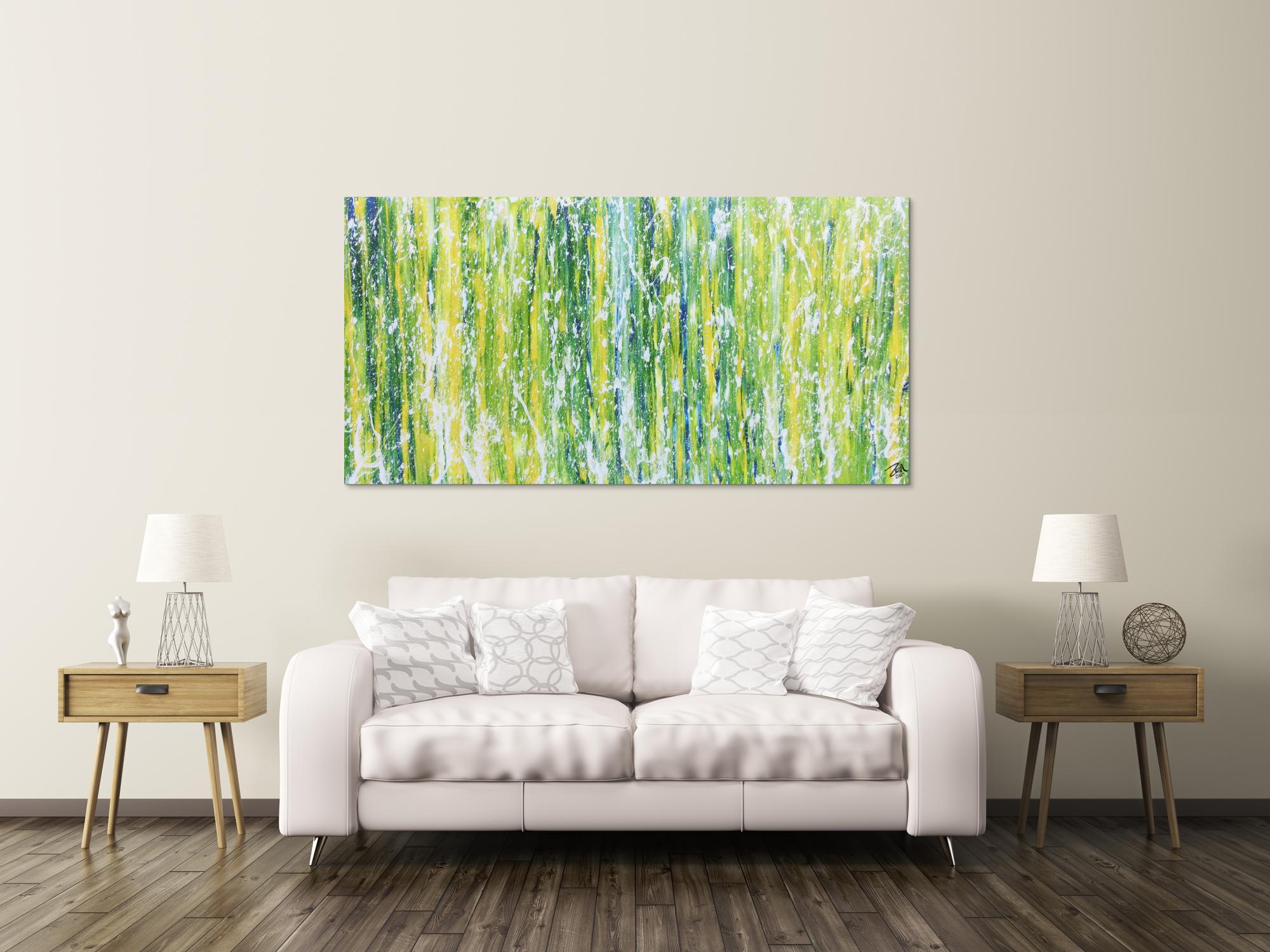 Modernes Acrylgemälde abstrakt in grün schlicht