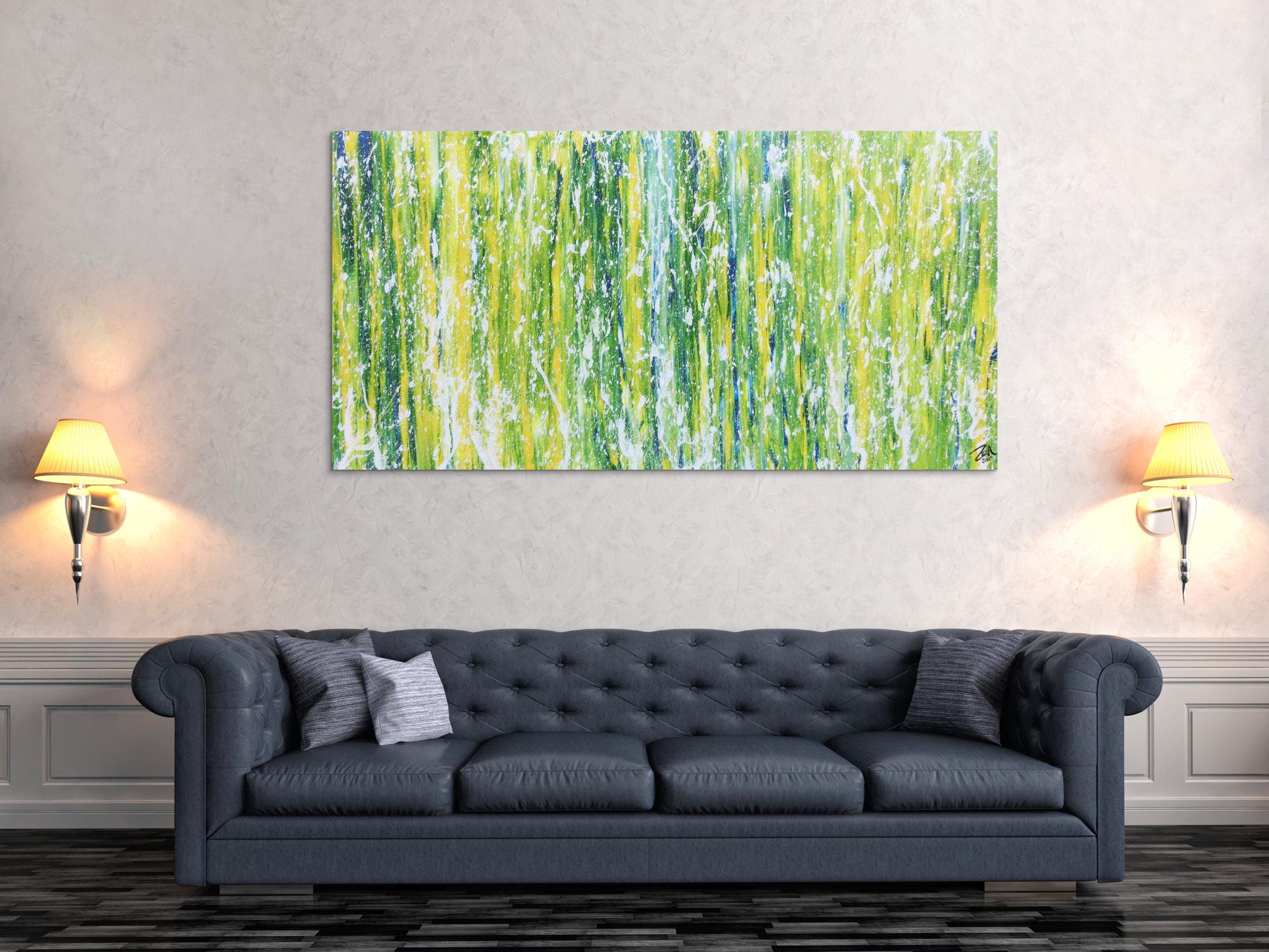 Modernes Acrylgemälde abstrakt in grün schlicht