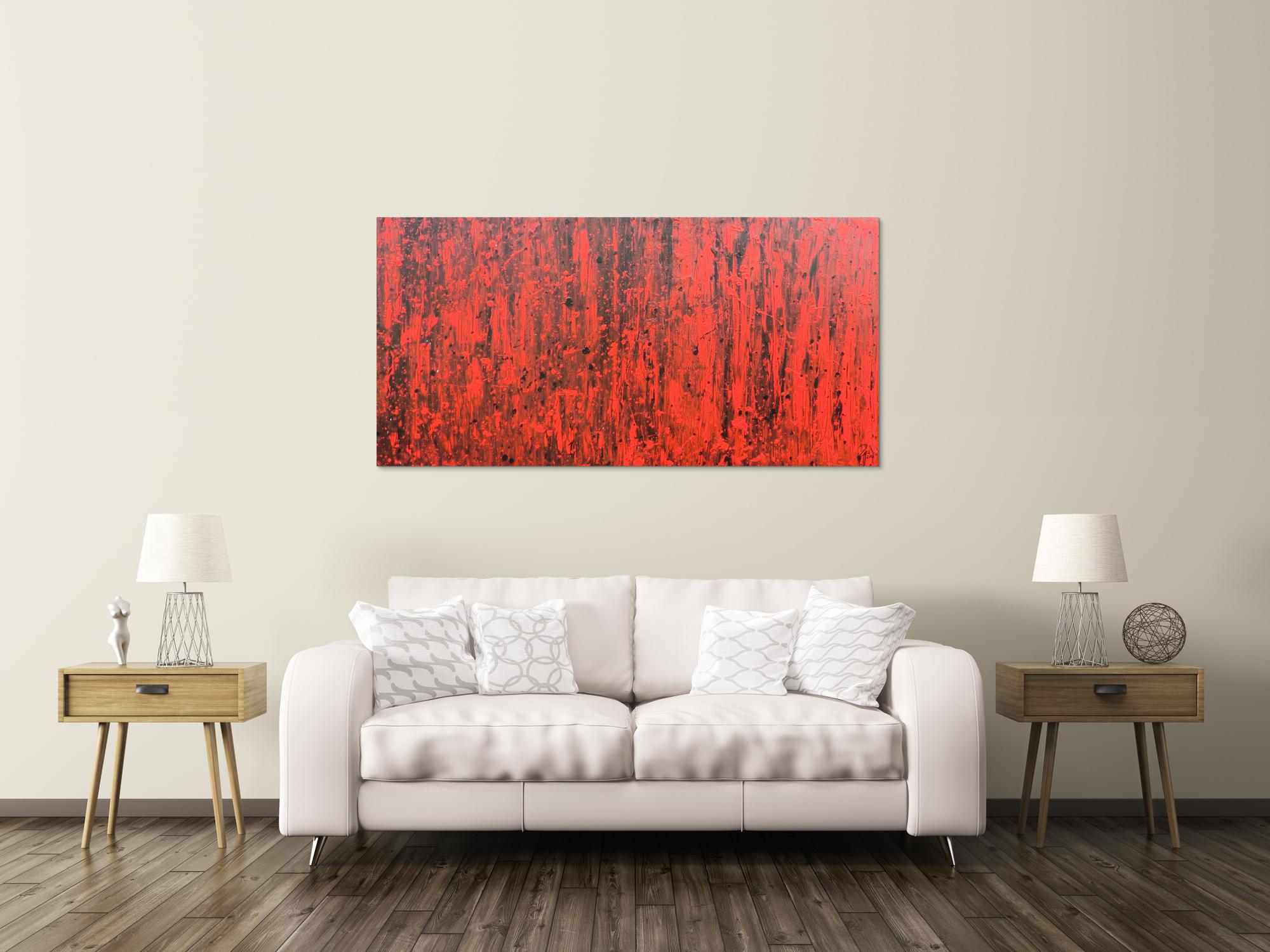 Abstraktes Acrylbild modern in rot und schwarz