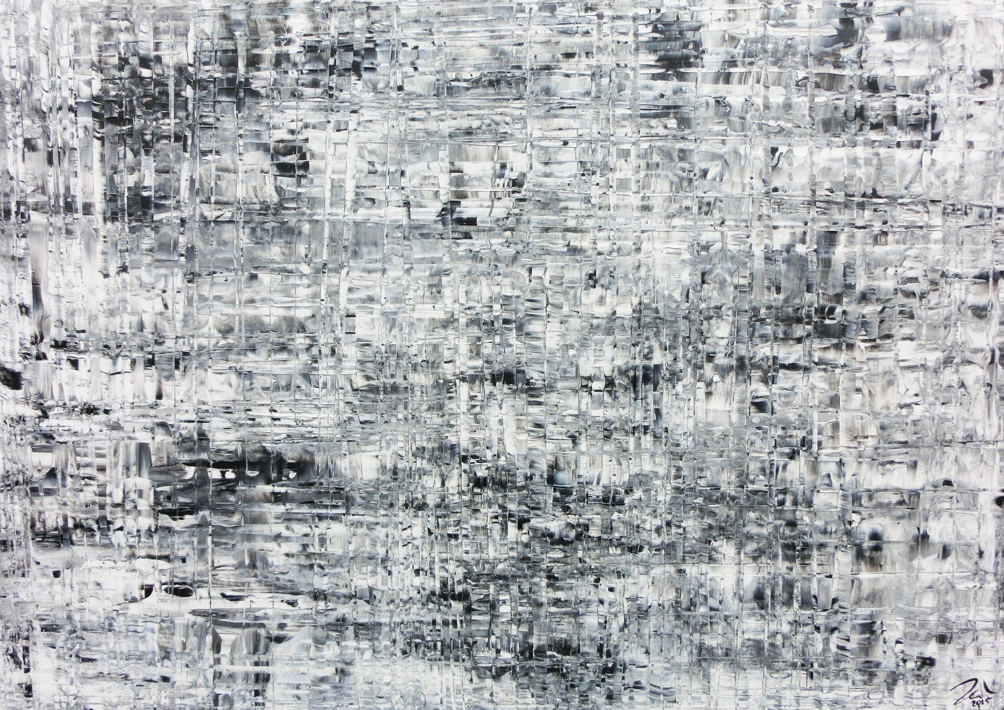 Schlichtes abstraktes Acrylbild in schwarz weiß grau