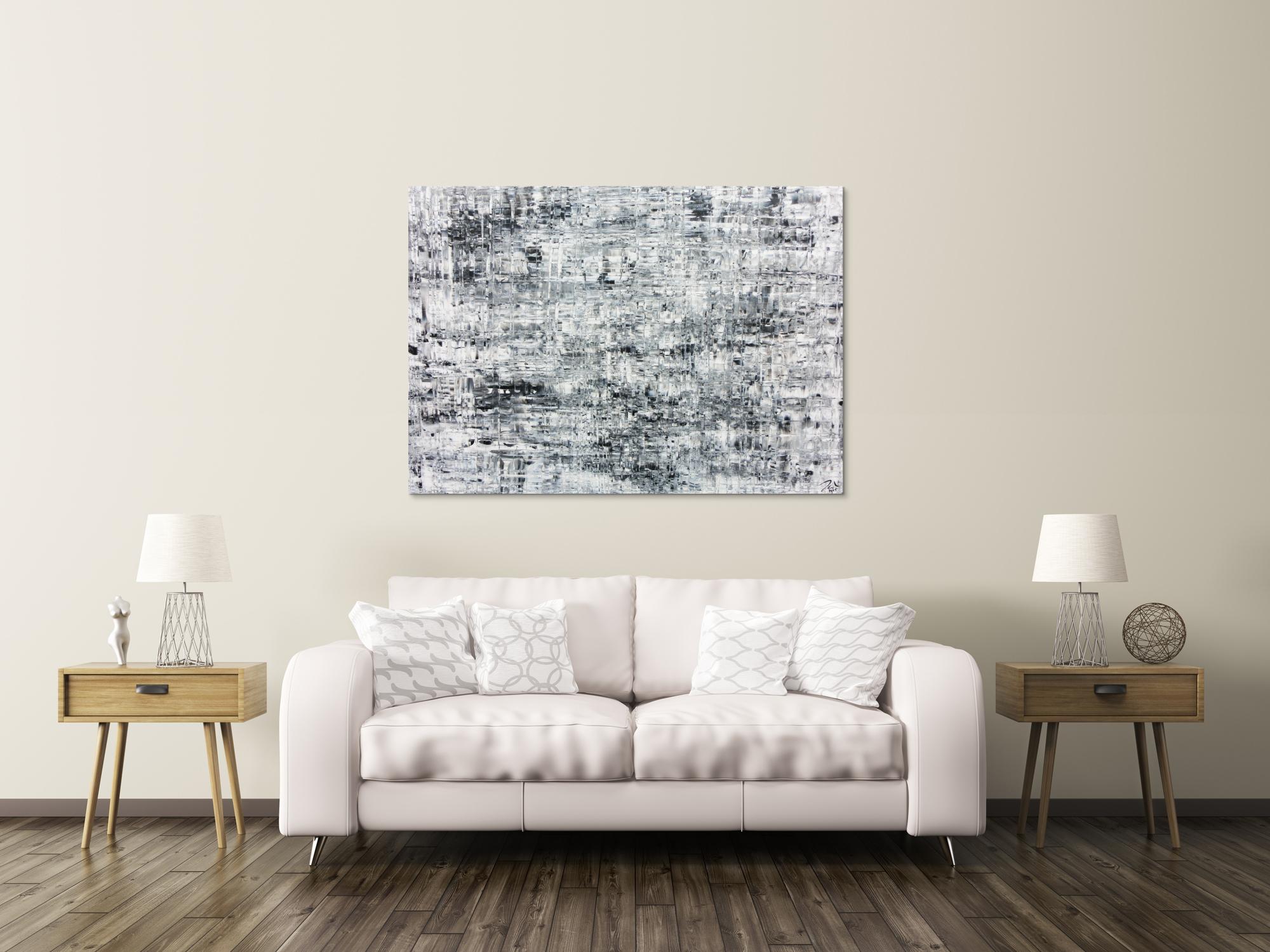 Schlichtes abstraktes Acrylbild in schwarz weiß grau