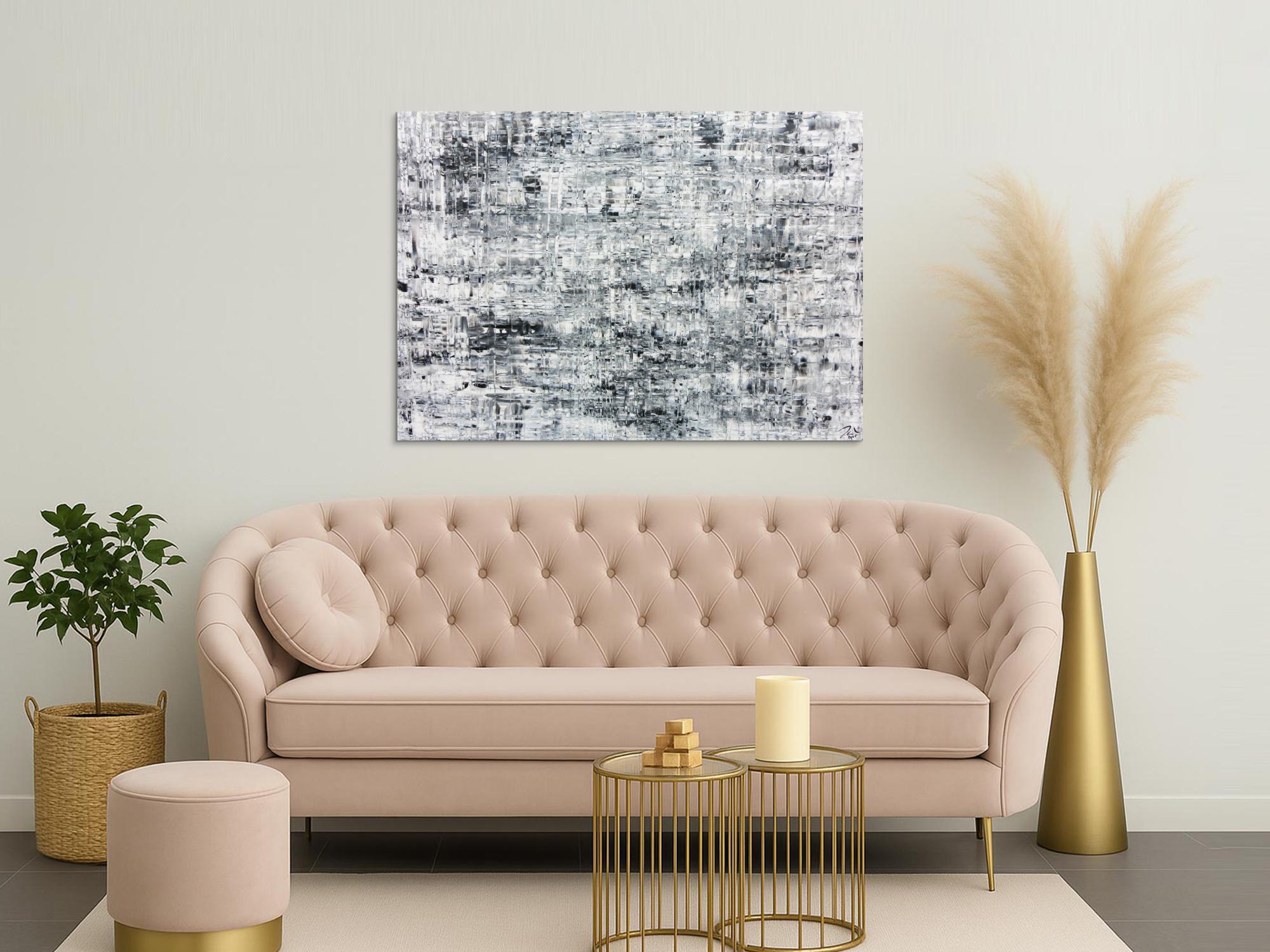 Schlichtes abstraktes Acrylbild in schwarz weiß grau