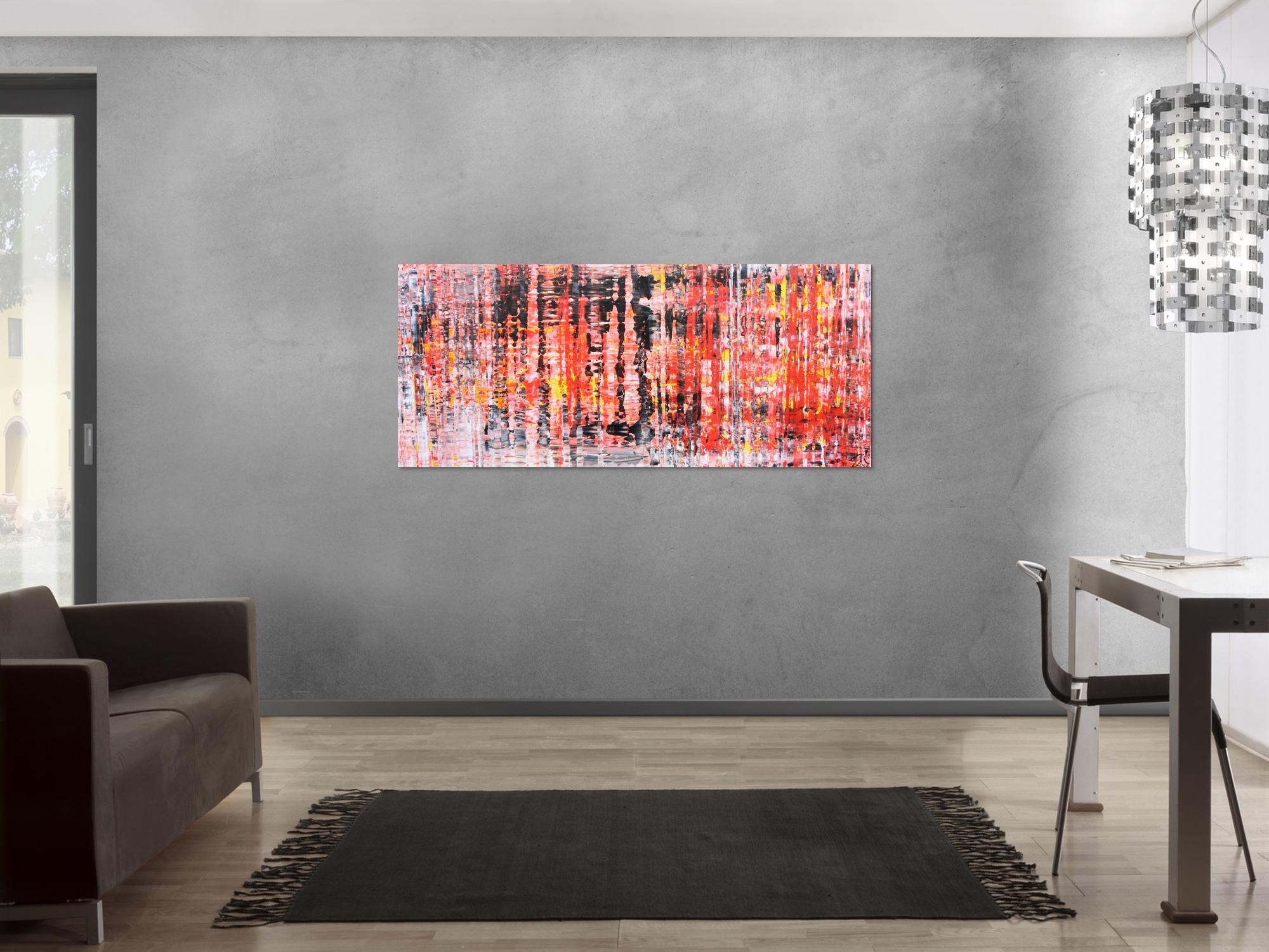 Abstraktes Acrylbil in rot orange modern zeitgenössisch