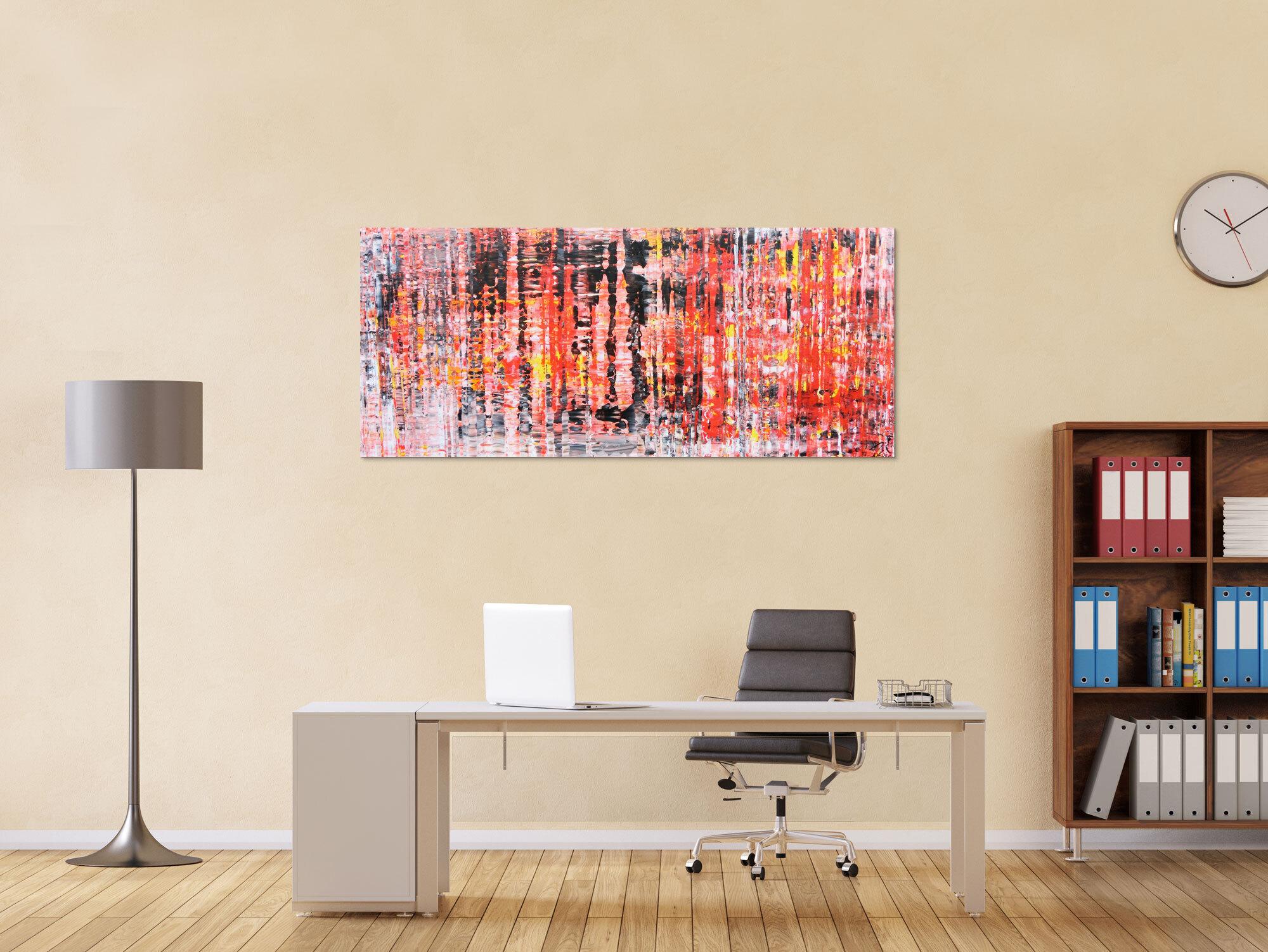 Abstraktes Acrylbil in rot orange modern zeitgenössisch