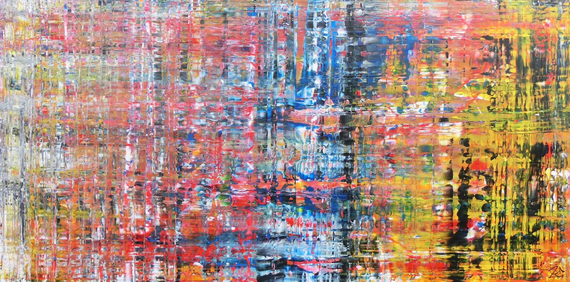 Buntes abstraktes Acrylbild modern mit vielen hellen Farben