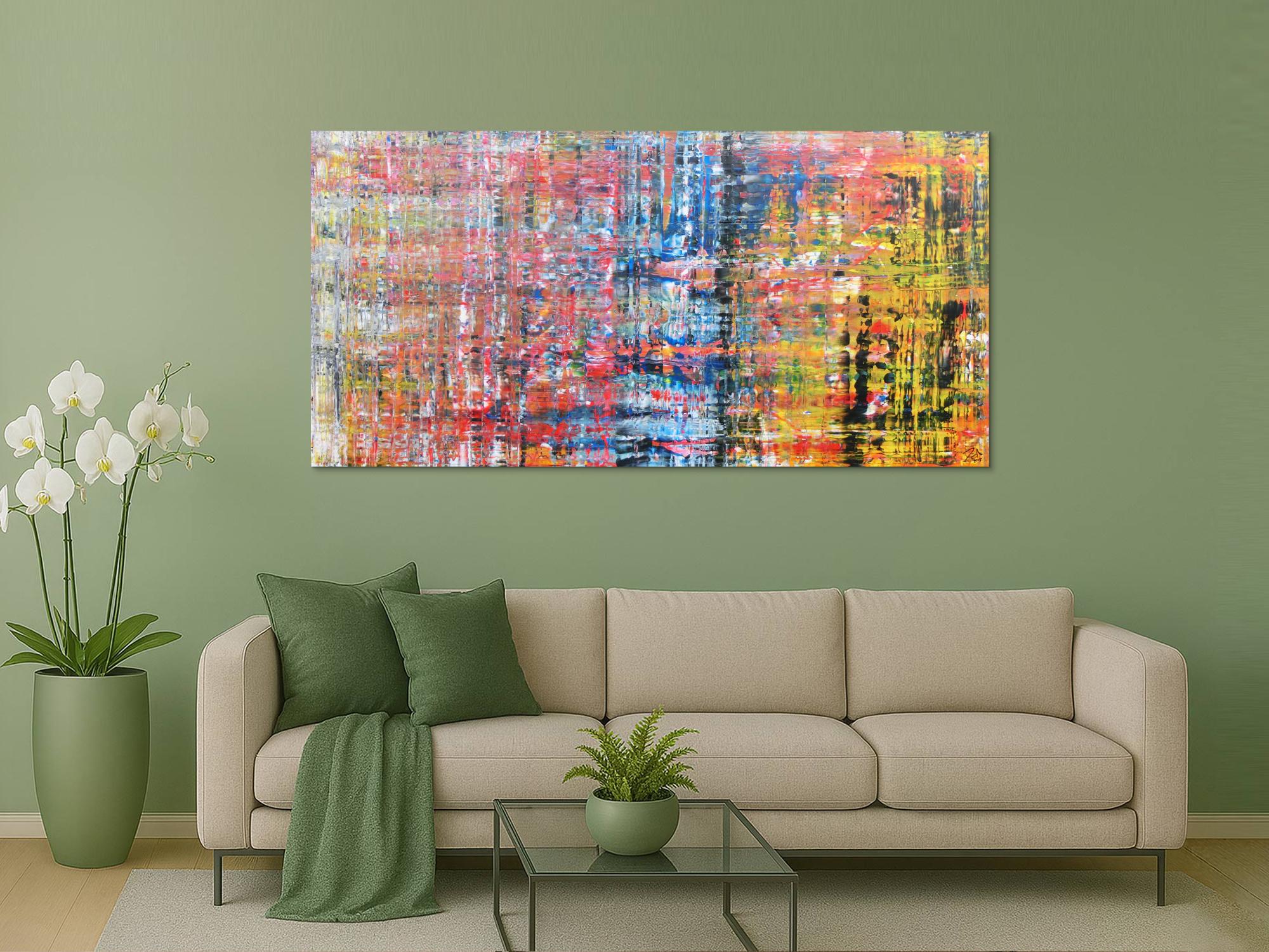 Buntes abstraktes Acrylbild modern mit vielen hellen Farben