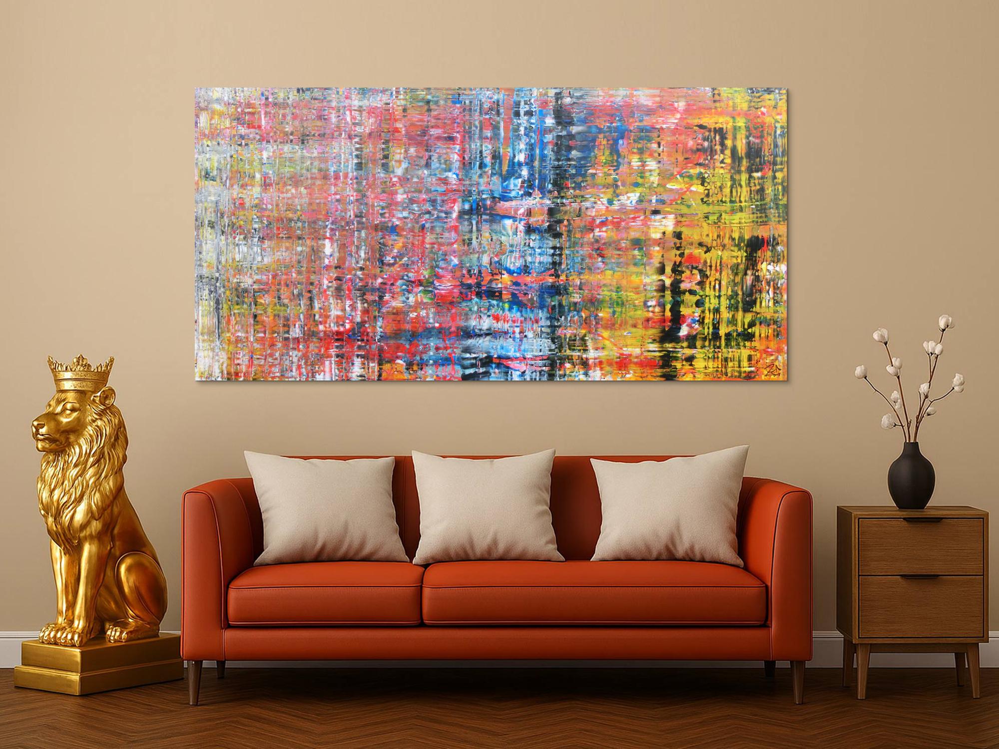 Buntes abstraktes Acrylbild modern mit vielen hellen Farben