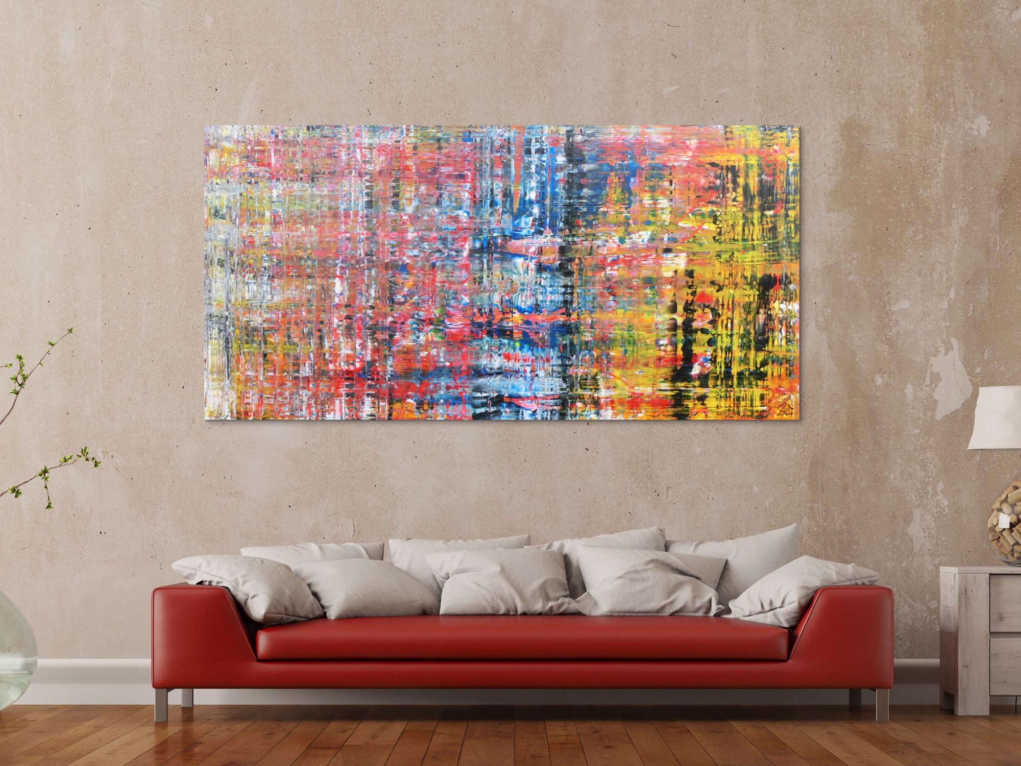 Buntes abstraktes Acrylbild modern mit vielen hellen Farben