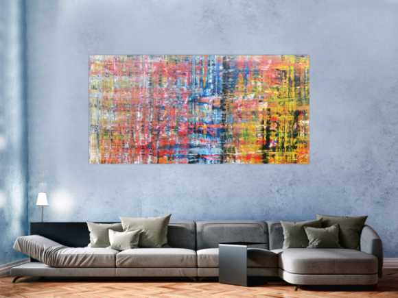 Buntes abstraktes Acrylbild modern mit vielen hellen Farben